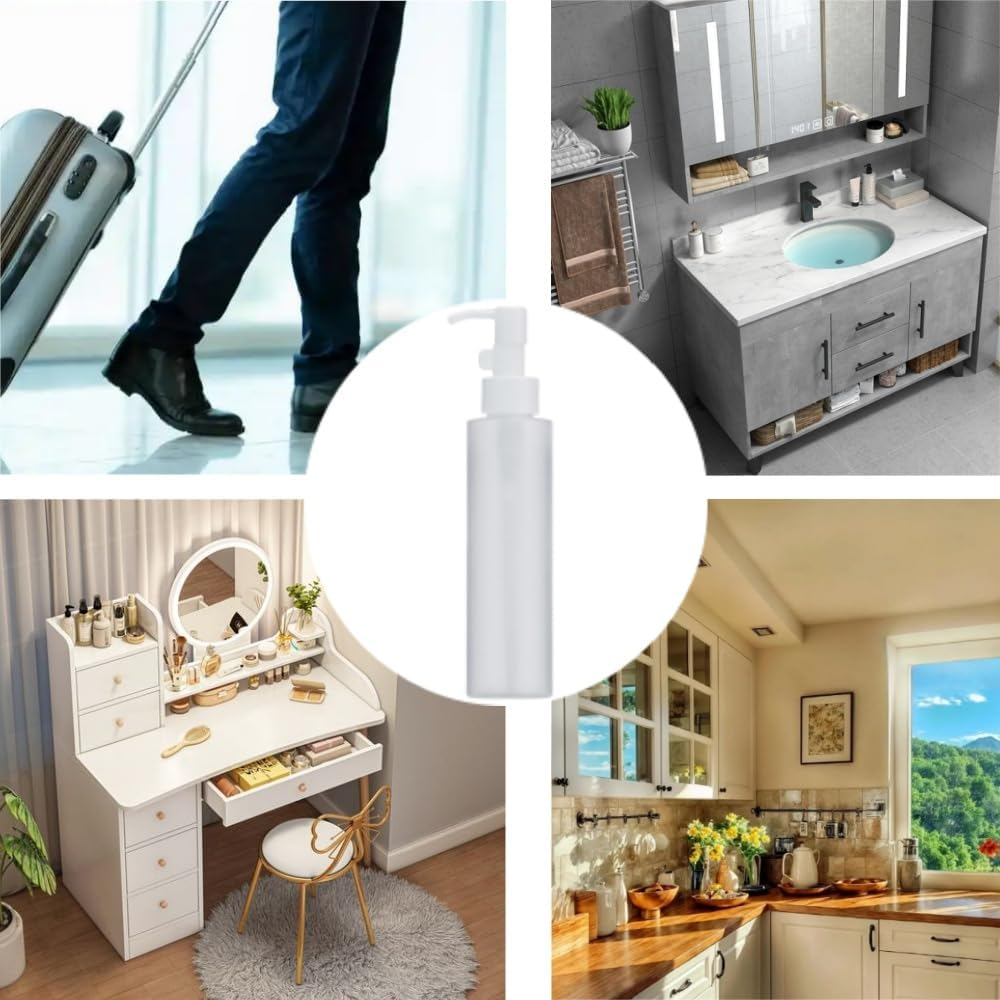 Naisfei 2 Pcs Empty Plastic Pump Bottles Dispenser,150 Ml Pump Bottle Dispenser,Refillable Flat Lotion Dispenser Leakproof Empty Lotion Pump Bottle for Essential Oil Soap Lotion Shampoo Clear image number 1