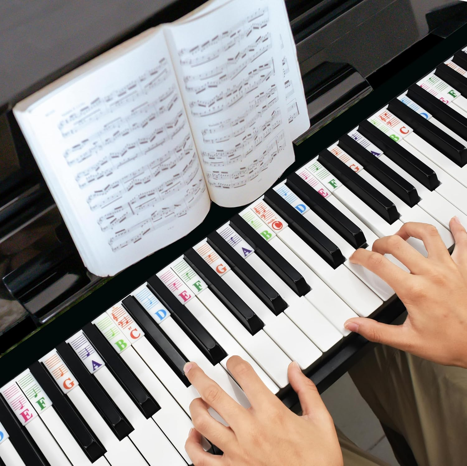 Piano Key Labels, Azymi Removable Keyboard Note Guide for Beginner for 88/76/61/54/49/37 Keys Reusable Silicone Strips Multi-Color Larger Bold Letter for Kids image number 6