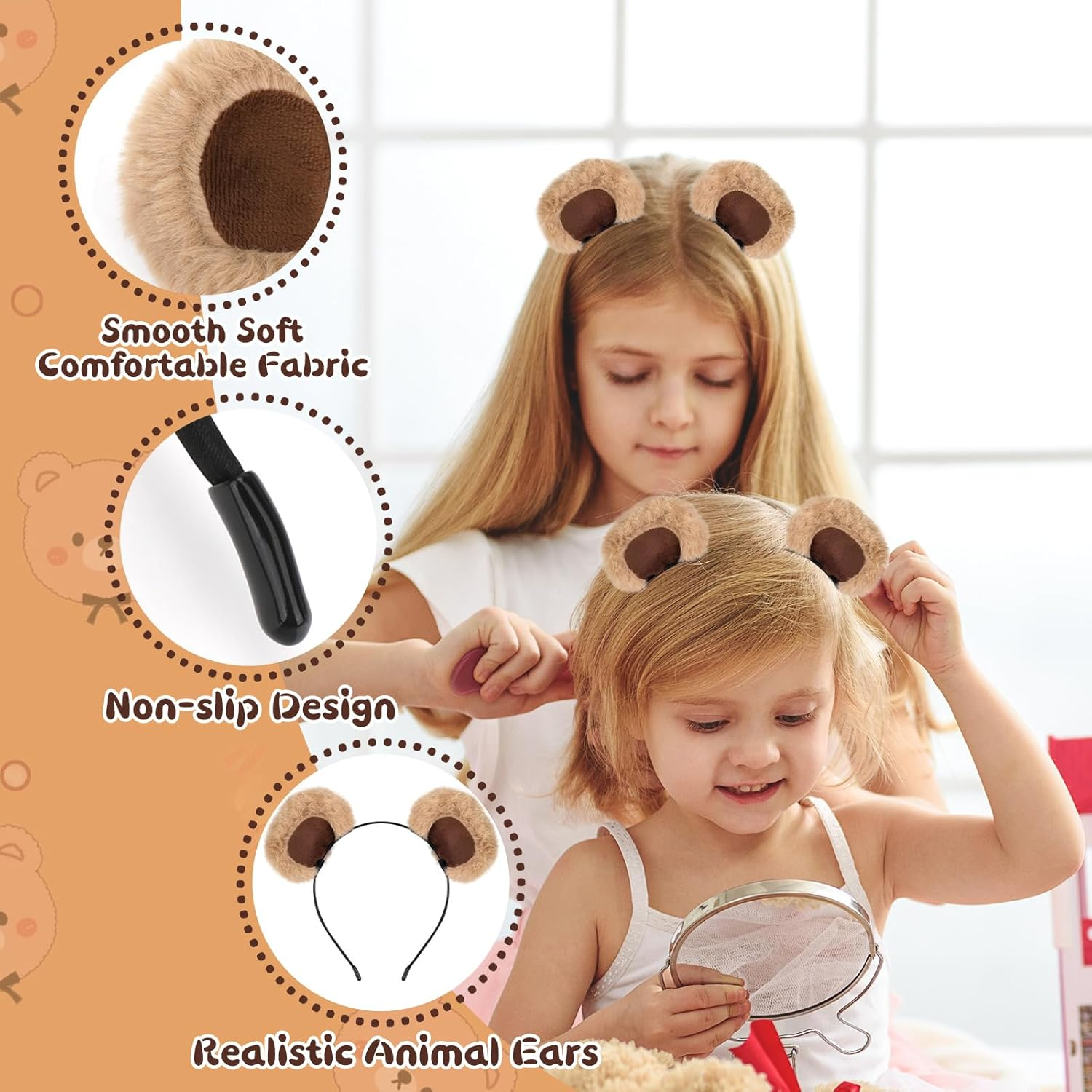 Fayrvind Bear Ears Headband Cute Plush Cartoon Animal Ear Costume Accessories for Halloween,Party,Daily Dress up Costume Headwear and Wear for Makeup Washing Face image number 2