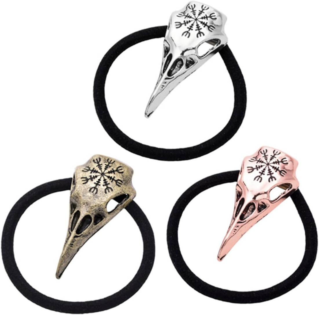 Mikikit Viking Hair Bands with Skull Design, Elastic Hair Bobbles for Halloween and Costume Parties, Antique Bronze and Reddish Brown Looks, Pack of 3 image number 6