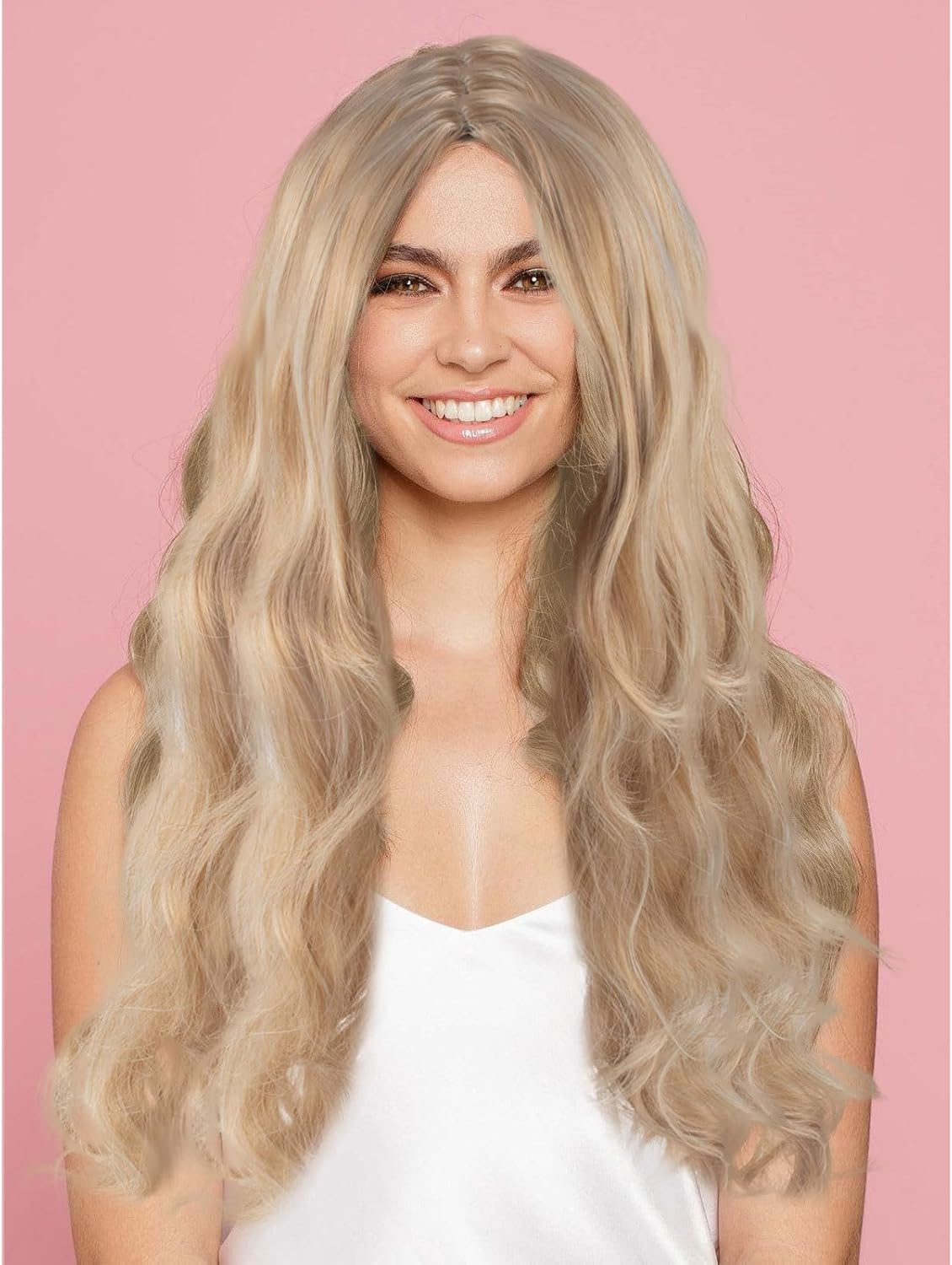 SSKHE Stylish Blonde Wavy Wig for Women, 27-Inch Long Curly Synthetic Hairpiece, Ideal for Role Play, Fancy Dress, and Daily Use, Lightweight and Comfortable for All-Day Wear image number 6