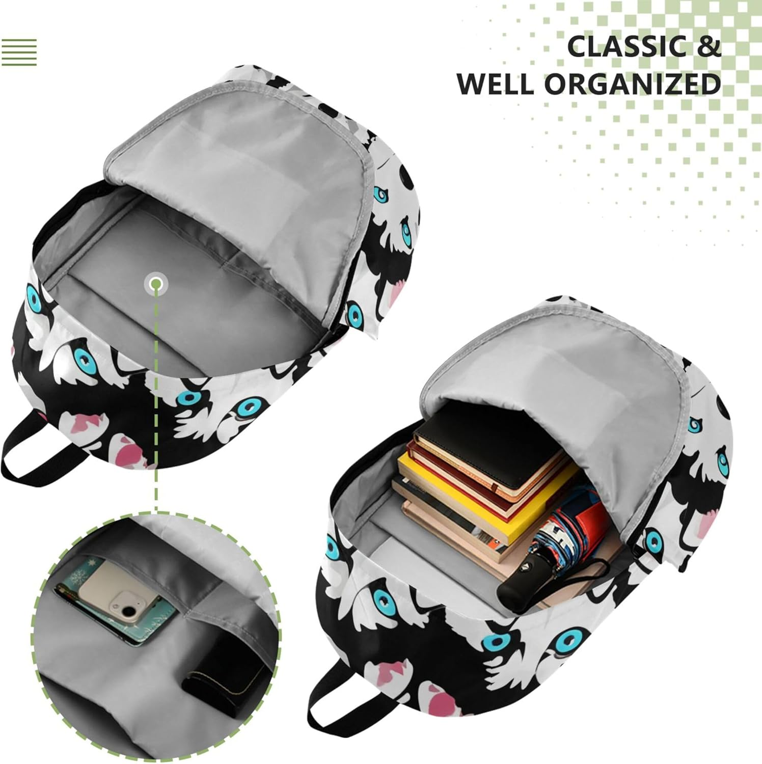 Happy Siberian Husky Dog Cute Backpacks for Women Casual Fashion Gifts for College Students image number 6