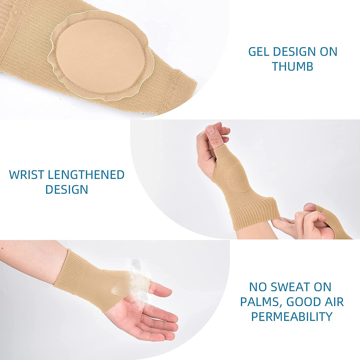 2PCS Gel Thumb Wrist Support Brace, Breathable Compression Arthritis Gloves for Thumb Arthritis, Carpal Tunnel, Tenosynovitis for Men and Women Fits Both Hands