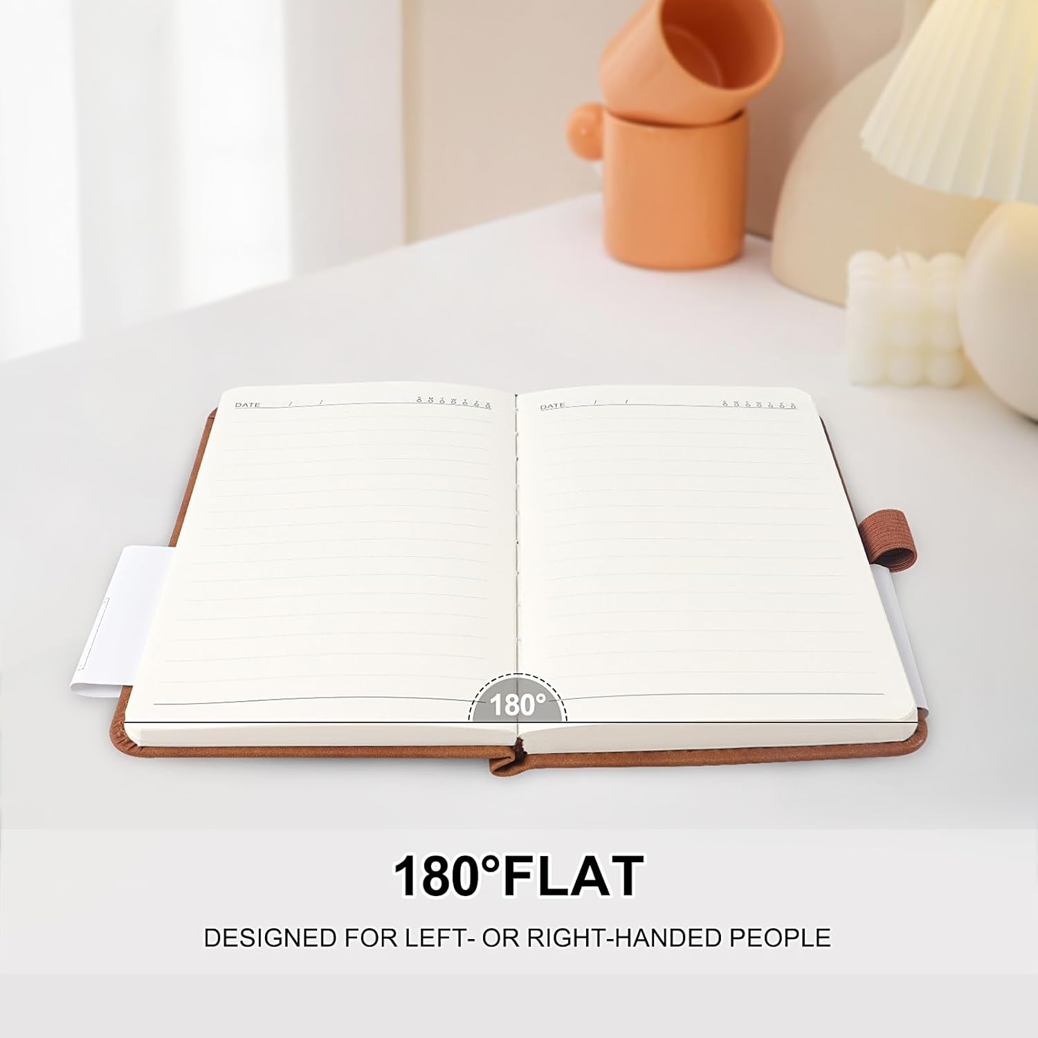 A6 Lined Journal Notebook, 192 Pages Leather Hardcover Notebook for Diary Writing, Work, Note Taking and Journaling(Brown) image number 3