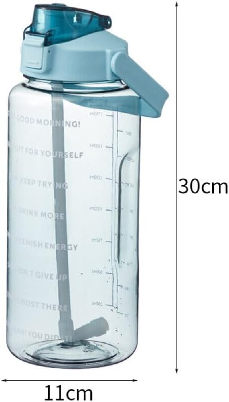 2L Water Bottle Straw Cup Motivational Drink Flask with Time Markings Sports Gym - Durable Gym Sports Flask, Bpa-Free, Leakproof - Green image number 4