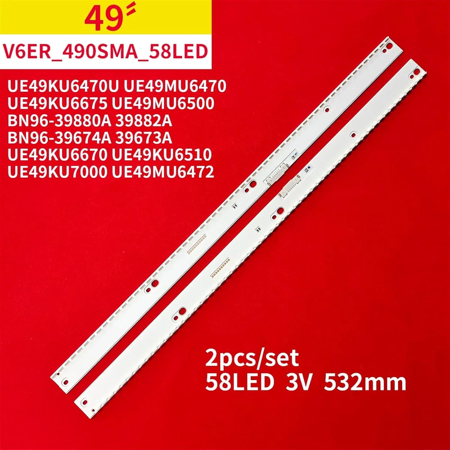 LED Backlight Strip 58 Lamp Compatible with V6ER_490SMA_LED58_R2 490SMB R+L UE49KU6470U UE49MU6470 UE49KU6675 UE49MU6500 BN96-39880A 39882A image number 2