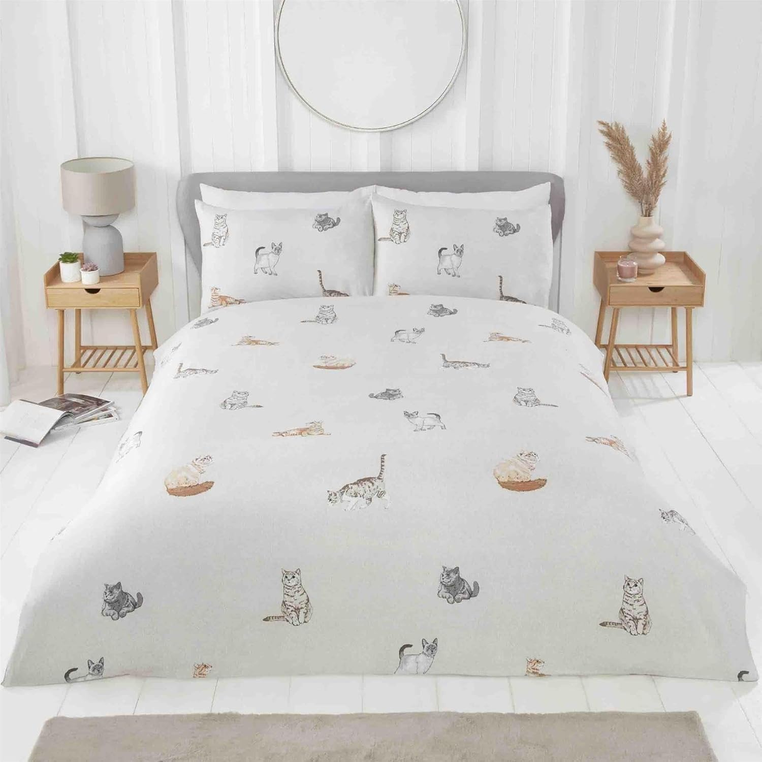 Rapport Home Cats Bedding Set - Purrfect Microfibre 180TC Reversible Single Grey Duvet Cover Set