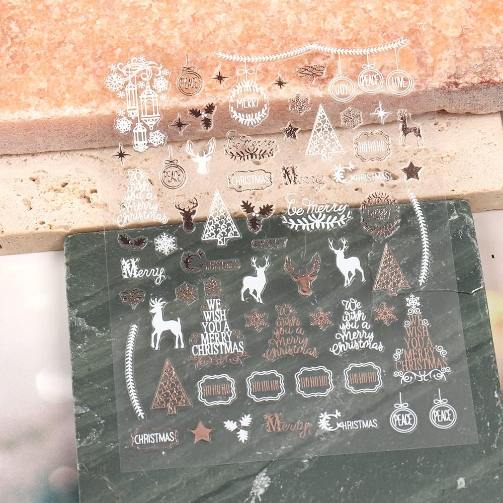 9 Sheets Christmas Nail Art Stickers Decals Self-Adhesive Pegatinas U&ntilde;as Rose Gold Snowflake Tree Winter Nail Supplies Nail Art Design Decoration Accessories image number 5