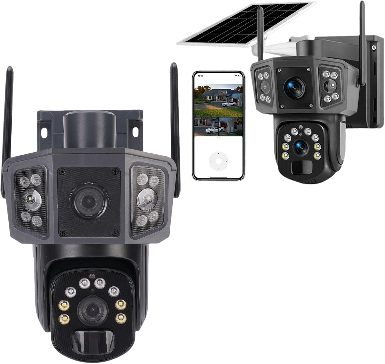 Solar Security Cameras Wireless Outdoor, 4K Battery Powered PTZ Wifi 8MP Security Camera, PIR Motion Detection & 360&deg; Panoramic View, Dual Lens image number 1