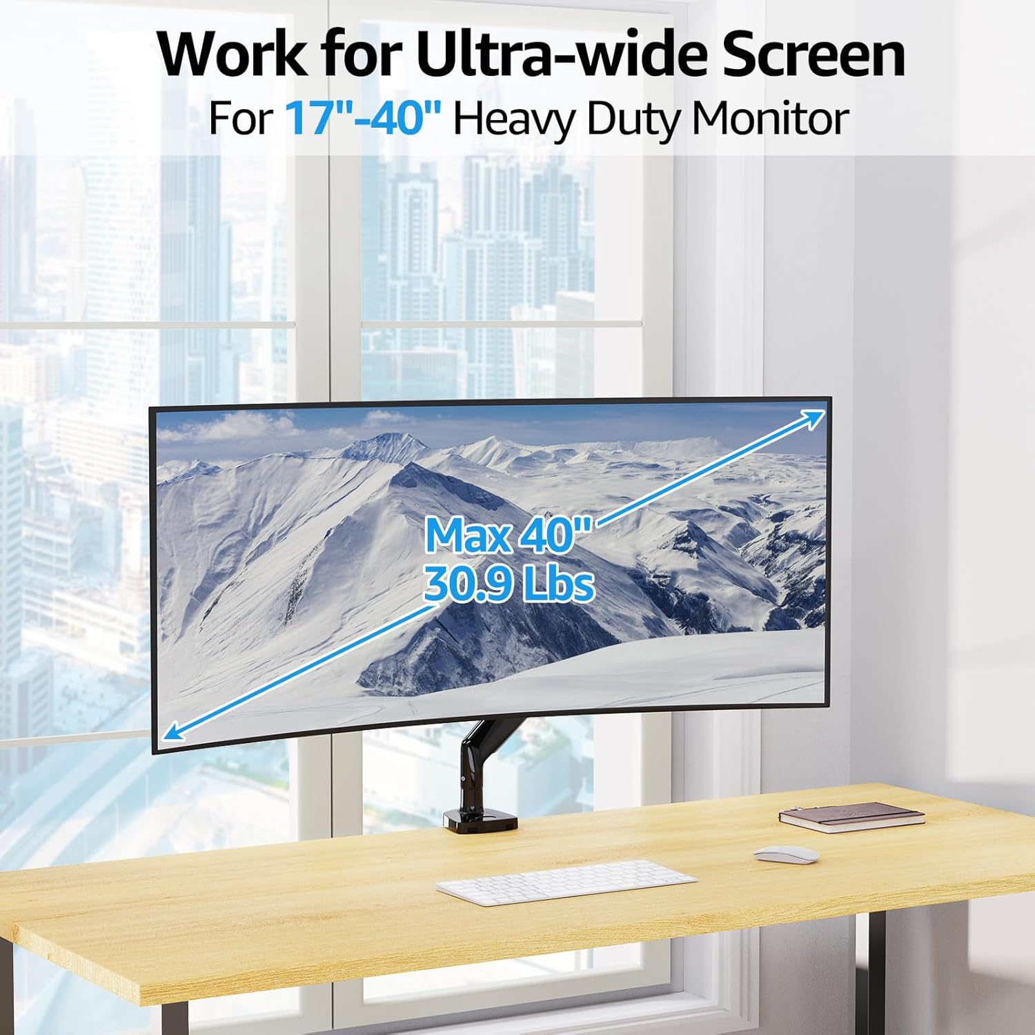 MOUNTUP Ultrawide Monitor Arm for Max 40 Inch Screen, Heavy Duty Monitor Desk Mount Support 6.6-30.9Lbs, Gas Spring Computer Monitors Stand for Desk, VESA Mount with Clamp & Grommet Base image number 5