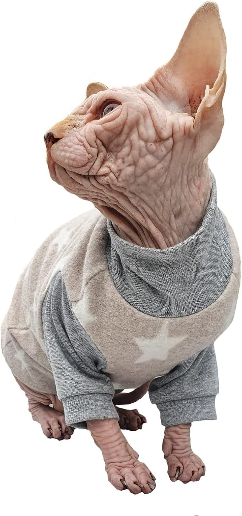 Kotomoda Hairless Cat'S Cotton Stretch Winter Sweater Sort Stars. Organic Fleece for Sphynx Cat (X-Small) image number 6