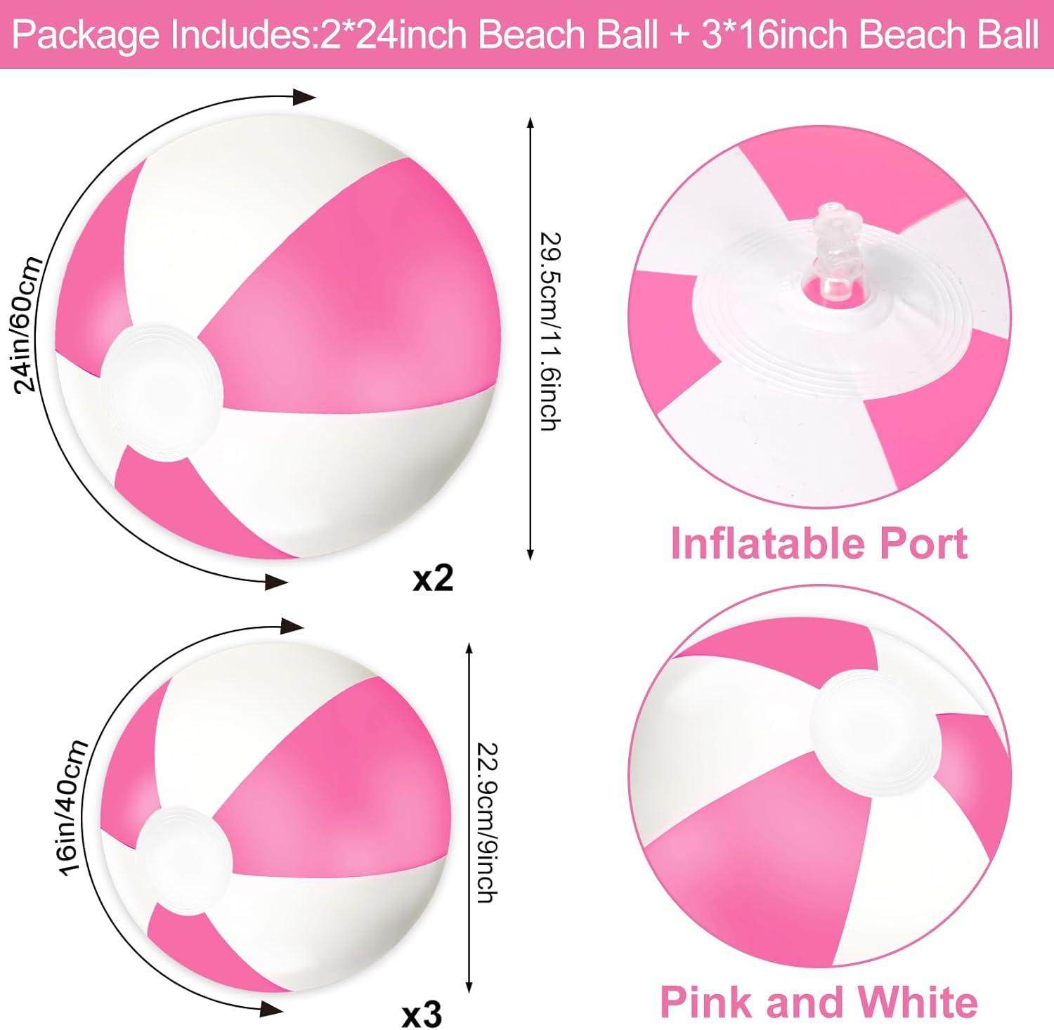 Whaline 5Pcs Inflatable Beach Ball 24 & 16 Inch round Pool PVC Balls Cute Game Toys