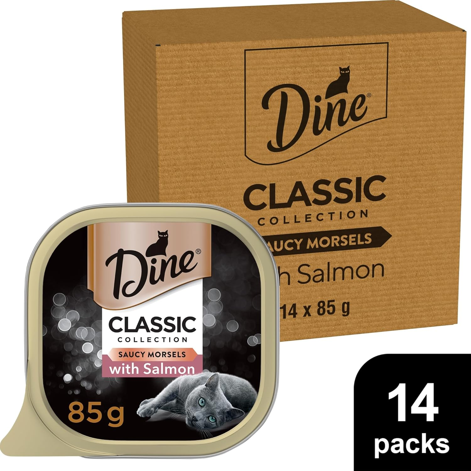 Dine Classic Collection Wet Cat Food Salmon Saucy Morsels 85G Tray, 14 Pack