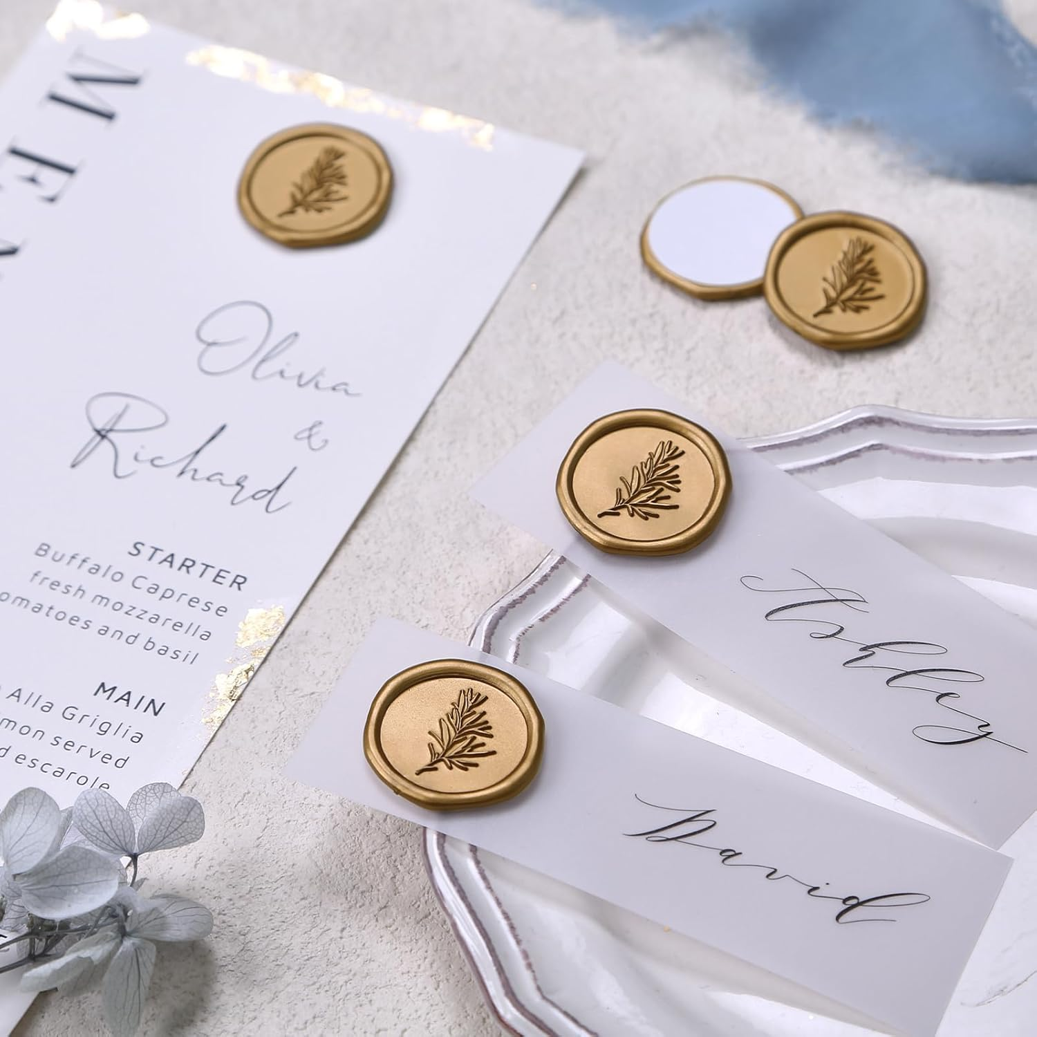 50Pcs Wax Seal Stickers, Wedding Invitation Envelope Seal Stickers, Self- Adhesive Antique Gold Stickers, Perfect for Invitaion Envelopes Gift Wrapping Party Greeting Cards(Rosemary) image number 3