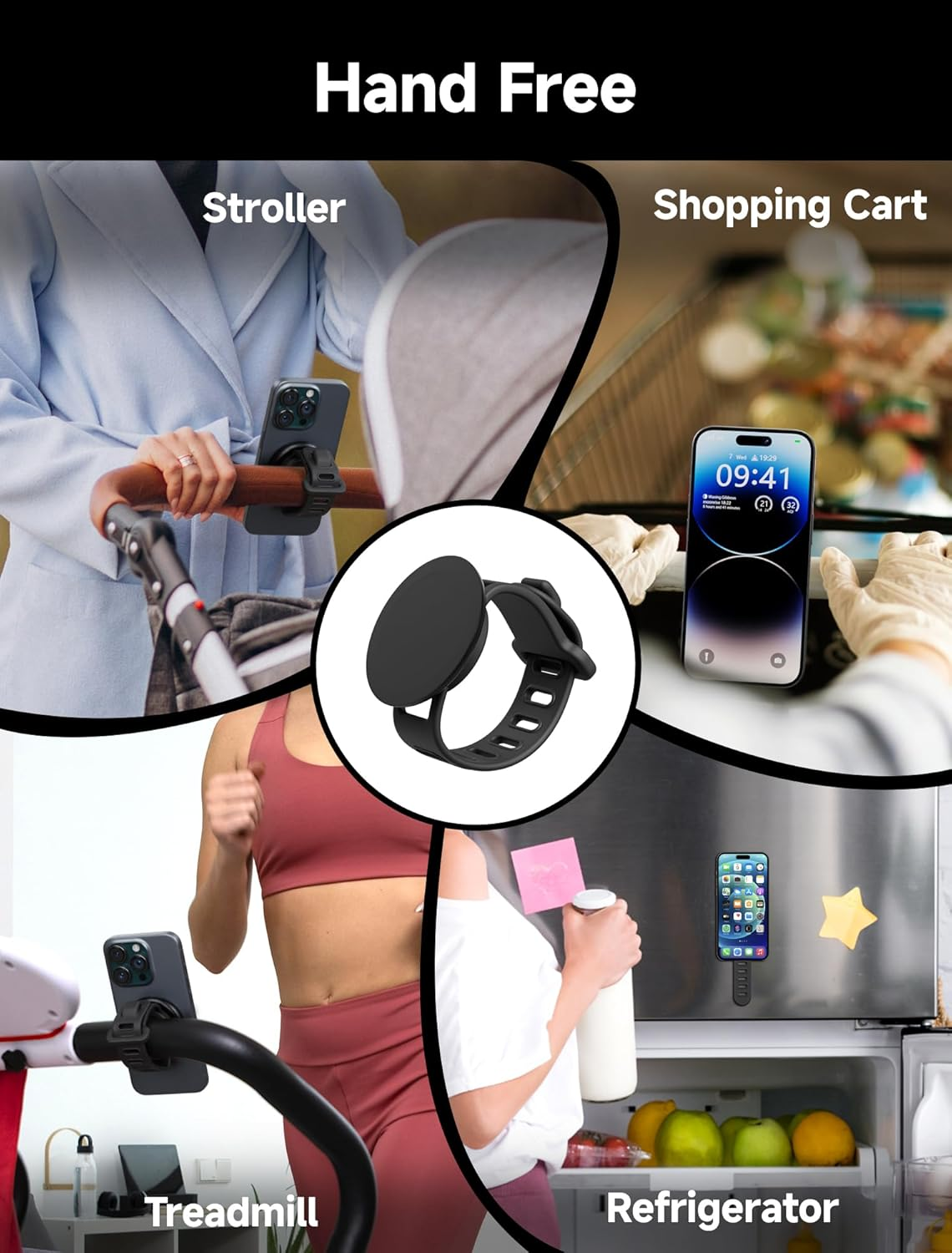 Gliship Magnetic Bar Mount, Gym Fitness Phone Mount for Magsafe, Steering Wheel Phone Holder with Adjustable Strap,Fit for Gym, Stroller, Wrist, Shopping Cart, Exercise Bikes, 17 N52 Strong Magnets image number 5