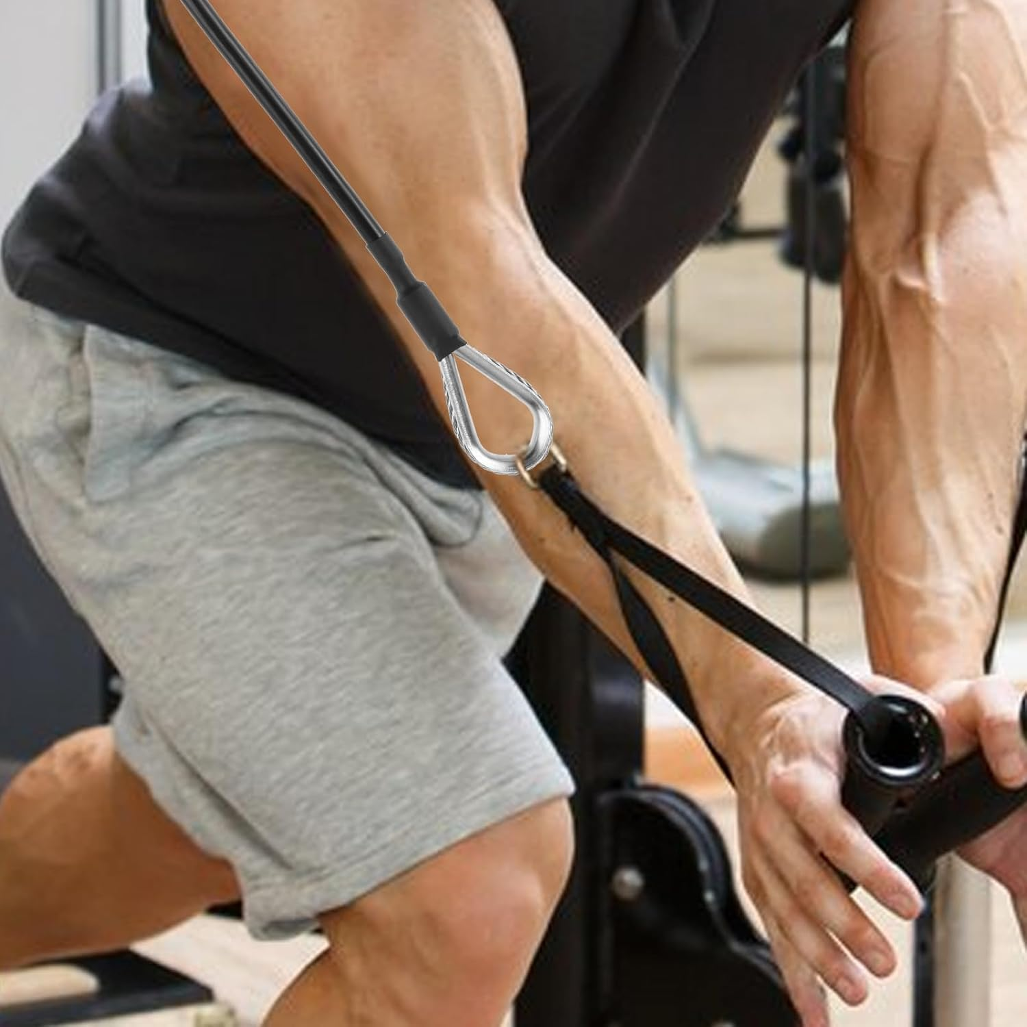 Lexziuo 2PCS Gym Cable Extension Strap with Carabiner, Fitness Pulley Workout Cable for Cable Machine, Home Gym Accessories & Strength Training Equipment, Stainless Steel Connector image number 1