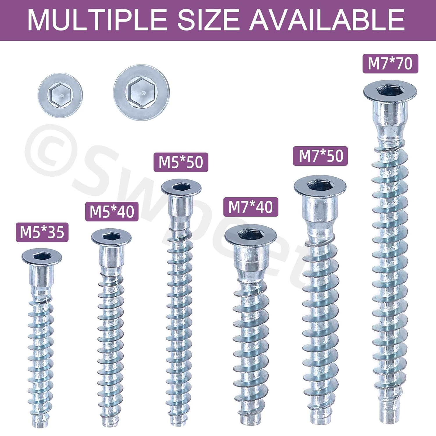 Swpeet 50Pcs M5 X 40Mm Blue-White Zinc Plated Carbon Steel Confirmat Screws Assortment Kit, Hex Socket Drive Countersunk Self-Tapping Furniture Connecting Screw for Assembly and Mounting