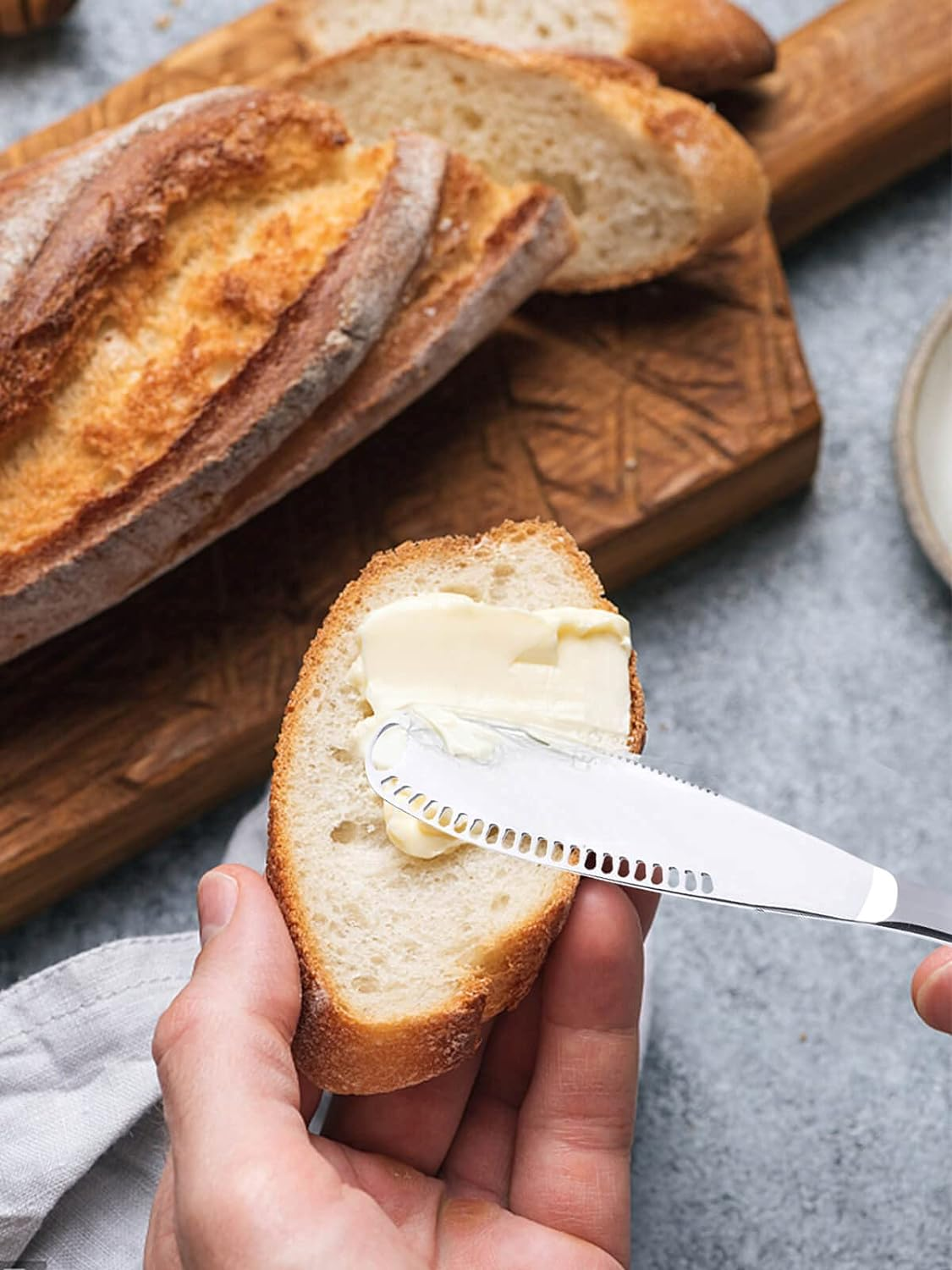 2 Pack Stainless Steel Butter Spreader Knife, 3 in 1 Multi-Function Butter Curler & Spreader with Serrated Edge for Butter Cheese Jams Jelly image number 5