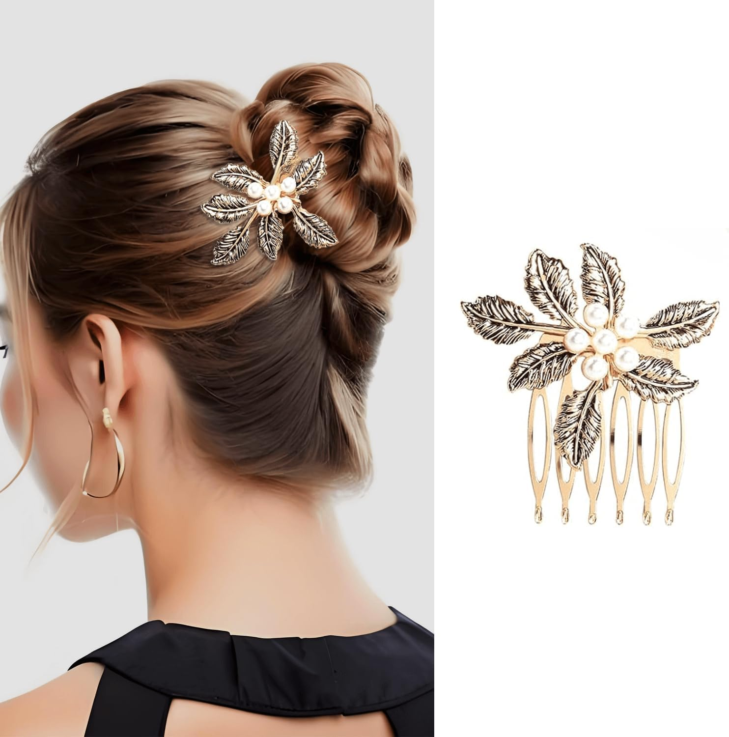 6 Pack Vintage Gold Hair Side Combs for Women Decorative,Butterfly Flower Leaf Pearl Rhinestone Metal Hair Comb Tooth Clip with Teeth Grip Crystal Bridal Hair Piece Pins for Wedding Accessories