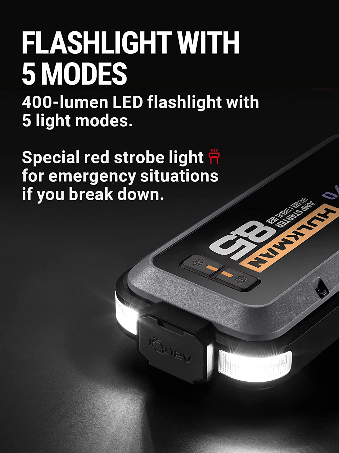 HULKMAN Alpha85 Smart Jump Starter 2000 Amp 20000Mah Car Starter for up to 8.5L Gas and 6L Diesel Engines with Boost Function for Totally Dead Battery 12V Lithium Portable Car Battery Booster Pack image number 3