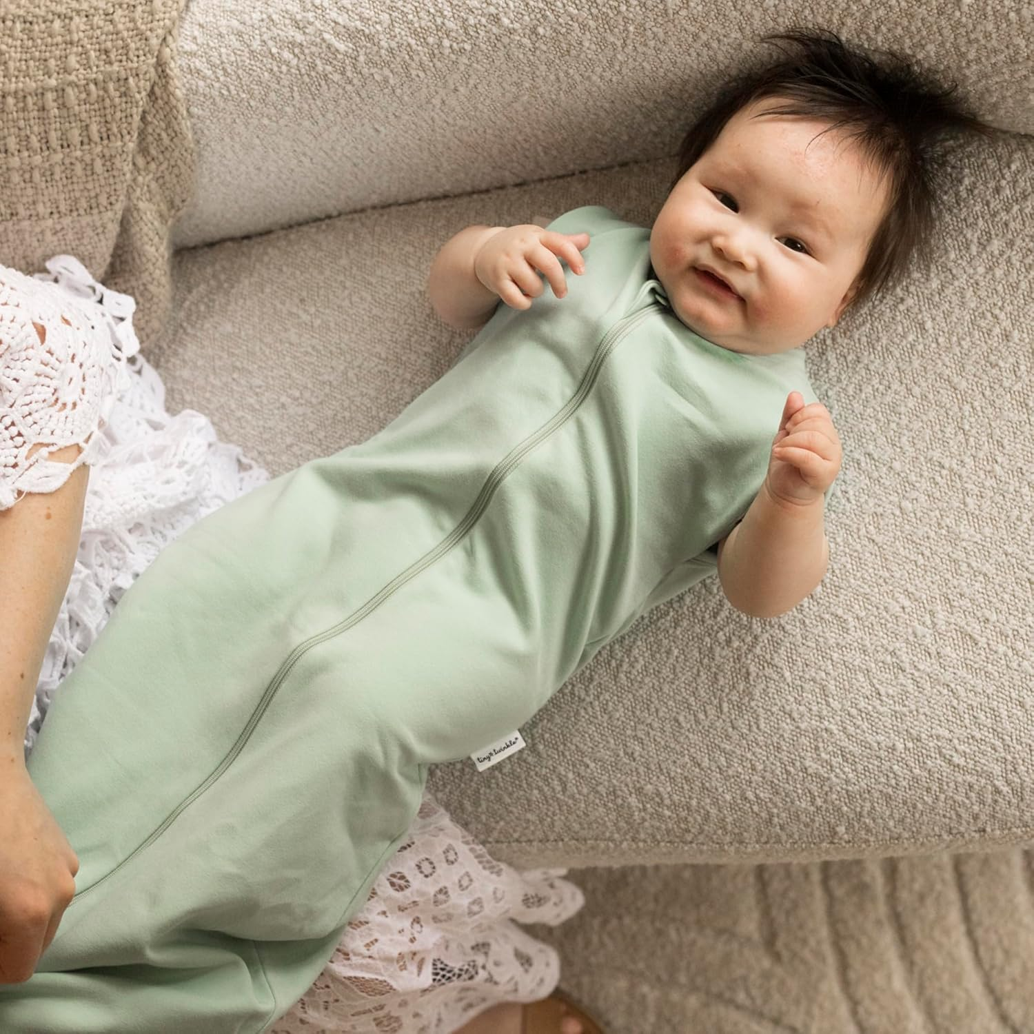 Tiny Twinkle Sleeping Bag - 1.0 TOG, 95% Cotton & 5% Elastane, Super Soft Microfleece Wearable Blanket with Swaddle Transition (Sage) image number 6