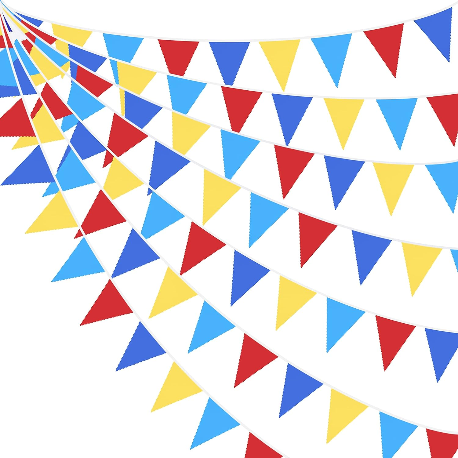 32Ft Red Blue Yellow Party Decorations Carnival Circus Clown Triangle Flag Pennant Bunting Banner Fabric Garland for Kids Birthday Baby Shower Wedding Outdoor Garden Festivals Hanging Decorations - 80S image number 2