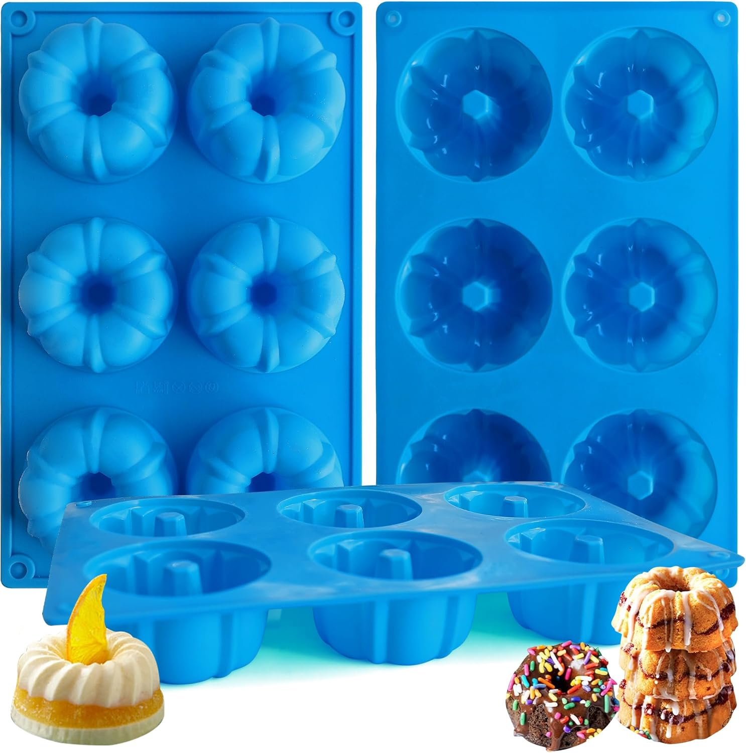 Sidosir Mini Fluted Tube Cake Pan, 6 Cavity Heritage Fluted Tube Cake Silicone Mold for Family Baking,Non Stick Fancy Design Molds for Fluted Tube Cake, Mousse Cups, Jelly