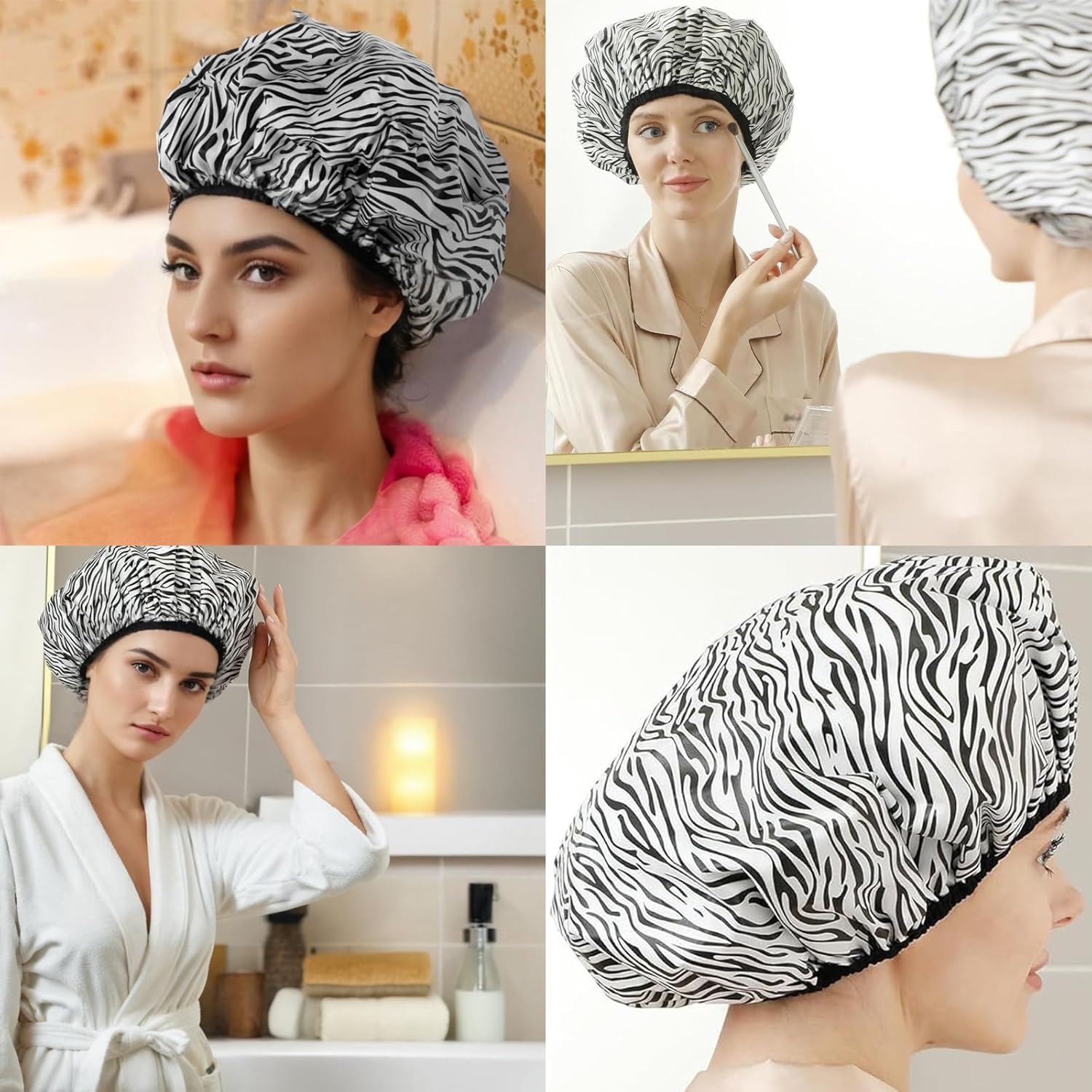 2 Pack Deep Conditioning Heat Cap Set - Tinfoil Foil Caps for Home & Salon, Ideal for Hair Dye & Hot Oil Treatments - Easy to Use, Effective & Durable (Black & White Stripes) image number 1