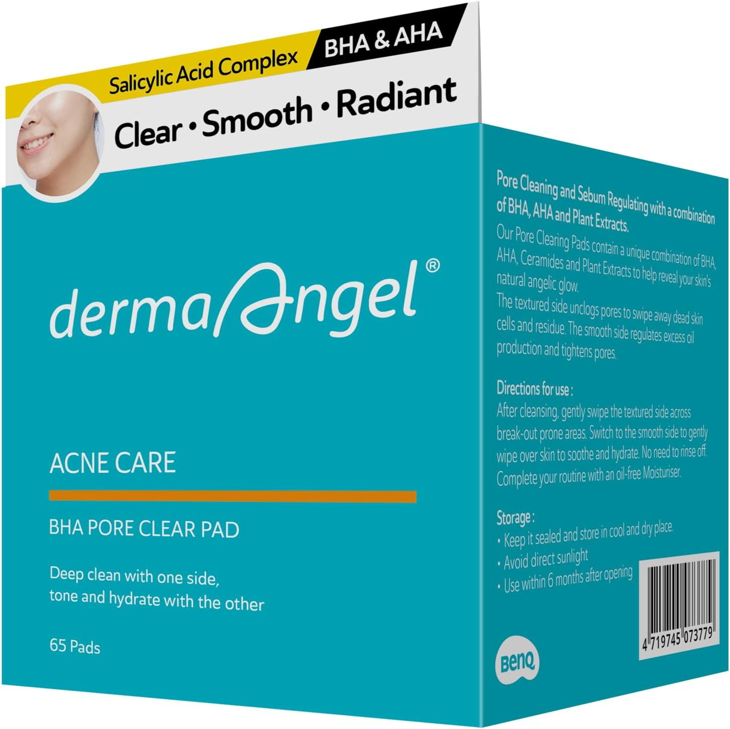 Derma Angel Acne Care BHA Pore Clear Pad | Exfoliates & Deep Cleans Pores | Fights Acne, Oil & Dullness | with EGF, Plant Extracts, Ceramide & Hyaluronic Acid | for Oily, Acne-Prone & Combination Skin image number 2