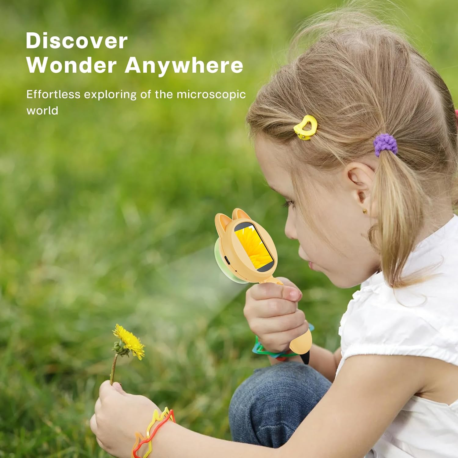 Mia Kids Microscope, Mini Digital Microscope for Kids with 2'' IPS Screen, Handheld Mini Scope Educational Science Toy Kit, Christmas/Birthday Gifts for Children Aged 3-12 (Yellow)