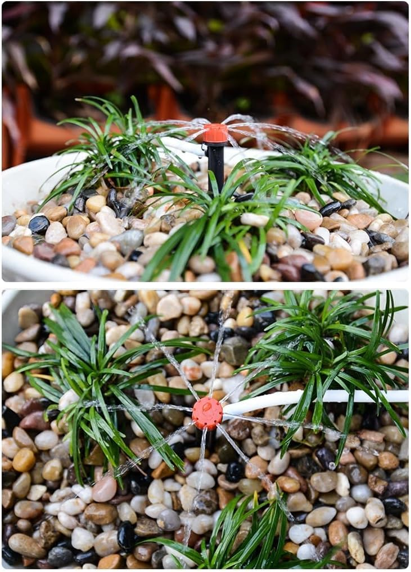 La Farah 50Pcs Drip Emitters for 1/4" Drip Irrigation Tubing, Adjustable 360 Degree Water Flow Drippers on 5" Arrow Stake, Garden Irrigation Drippers for (4-7Mm) Watering System