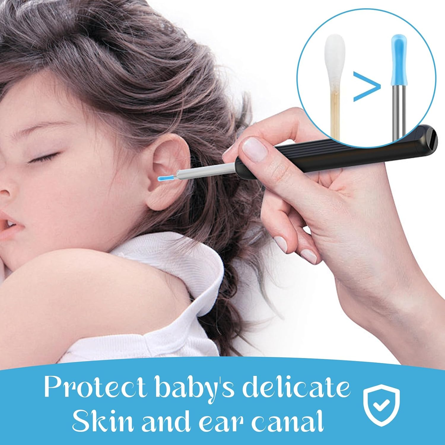 60 Pcs Ear Spoon Tips Silicone Ear Wax Removal Replacement Tips for Ear Camera Ear Wax Removal Endoscope (Blue) image number 6