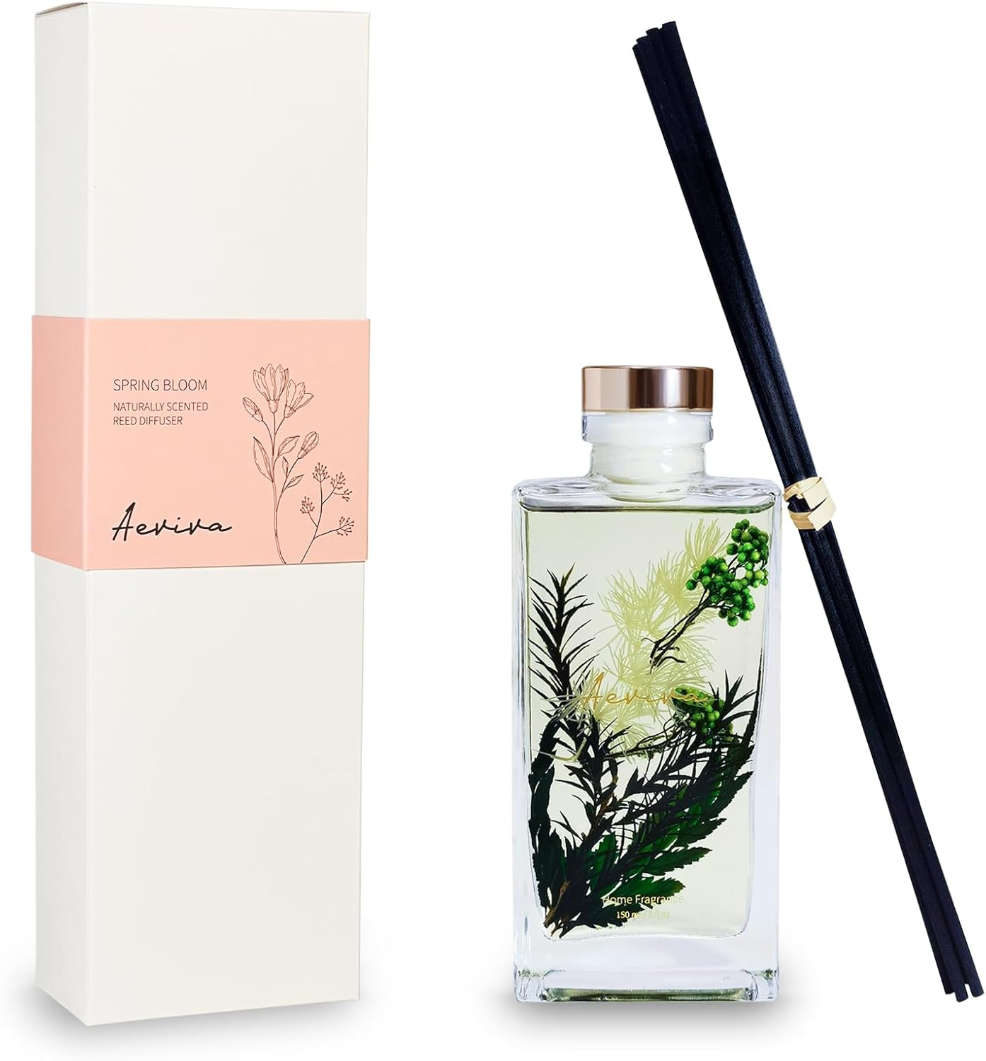 Reed Diffuser Set, 5 Fl Oz Glass Bottle Spring Bloom Scent Oil Diffuser, Home Fragrance with Reed Sticks for Bedroom, Office, Bathroom Shelf Decor & Gifts