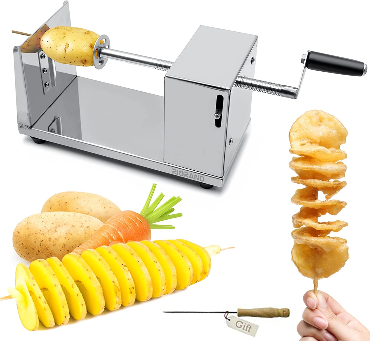 Riorand Manual Stainless Steel Twisted Potato Slicer Spiral Vegetable Cutter French Fry image number 2