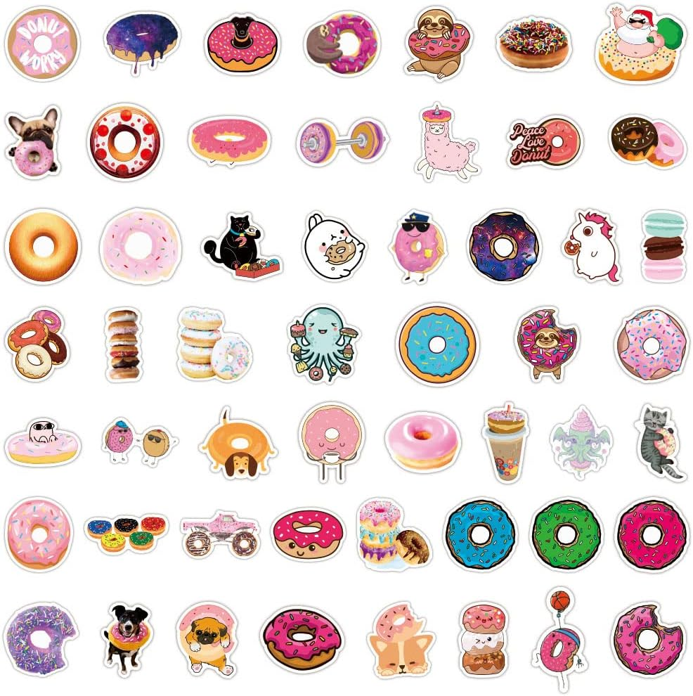 Donuts Stickers 100Pcs, Cute Sweet Food Doughnut Decals for Kids Teens Teacher Party Favors Reward for Water Bottles Luggage Computer Scrapbook Skateboard Guitar Greetings Cards DIY Decorations image number 3