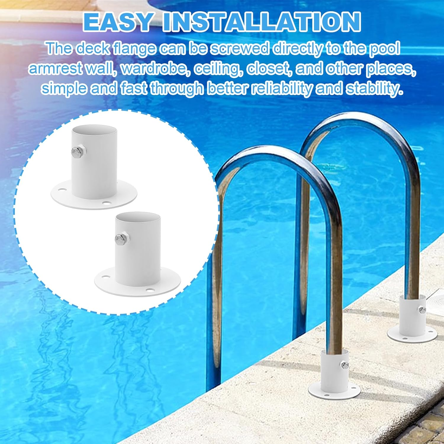 Pool Handrail Deck Flange, Stainless Steel White Deck Flange Rod End Bracket Cast for above Ground Pool Ladder Anchor Mounting Flange 1.5" (2 Pack) image number 3