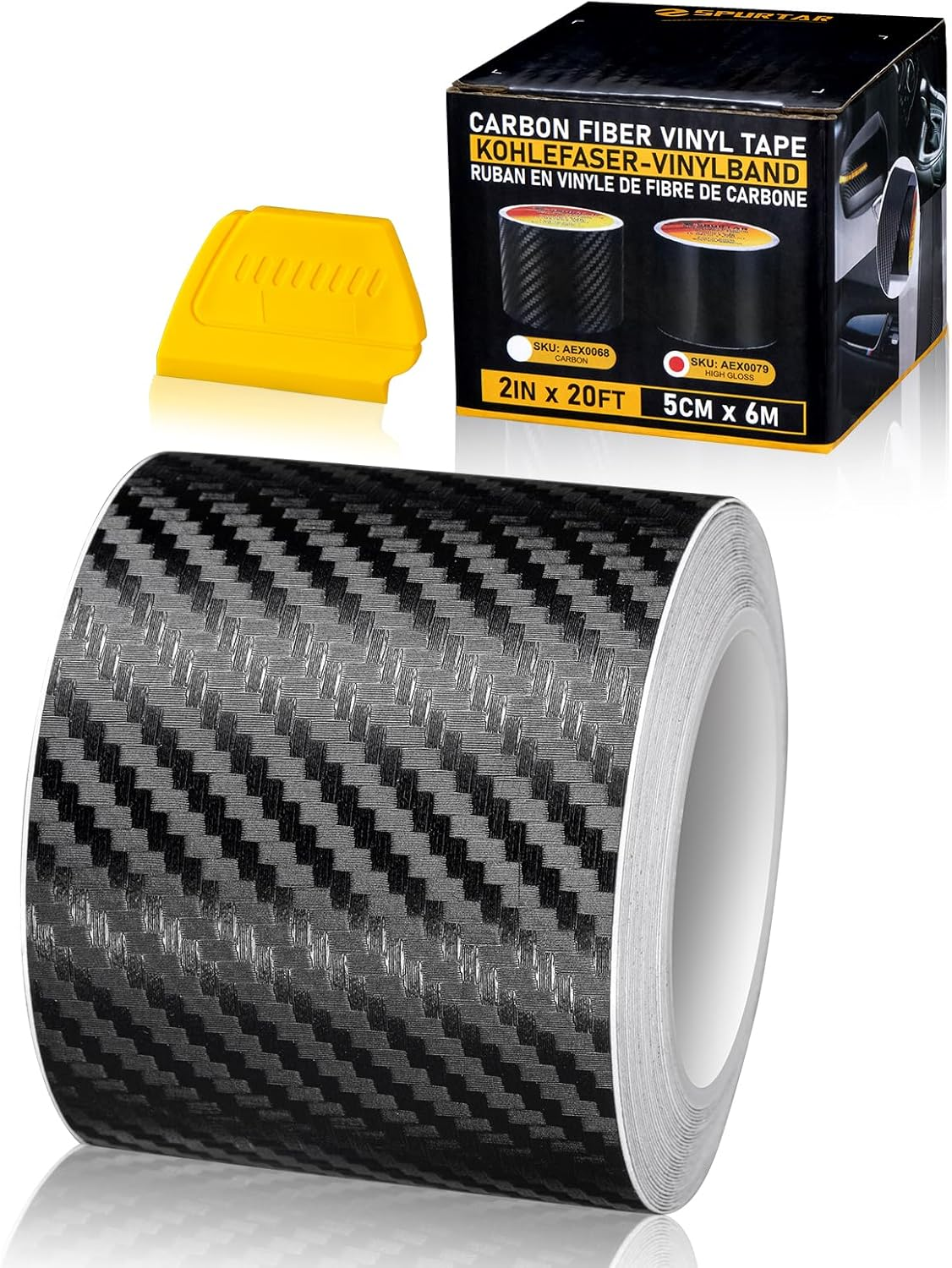 Spurtar Carbon Fiber Wrap, 1 Inch X 20 Ft Air Release Black Vinyl Wrap for Cars Chrome Delete 3D Carbon Fiber Tape Blackout Exterior Decor Tape for Vehicles DIY Free Tool 2.5 X 600Cm