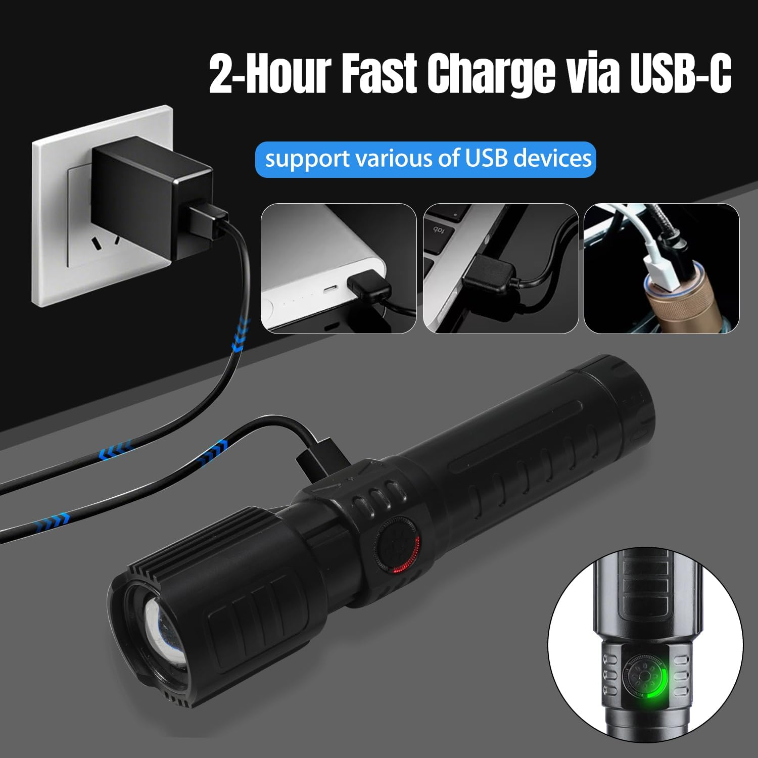 Tactical Flashlights Torch High Lumens Rechargeable, 3 Modes Led Waterproof Zoomable Linternas Handheld Small Flashlight, Adjustable Brightness Flash Light for Hurricane/Home/Emergency (2 Pack) image number 3