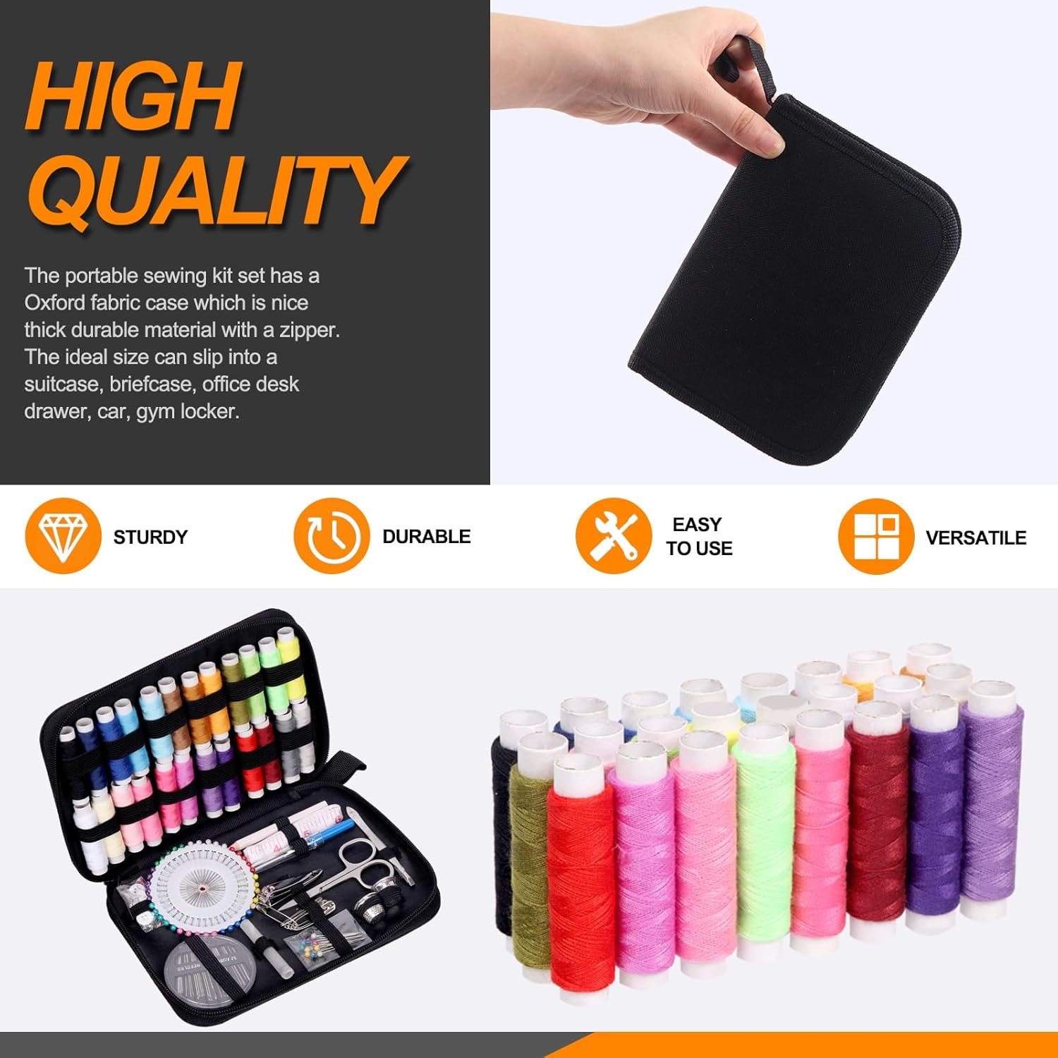 Rustark 98Pcs Sewing Kit with Portable Bag, Premium Sewing Supplies Kit Includes 14 Colors Sewing Threads and Accessories Kit for Home Traveler Emergency Sewing Repair image number 3