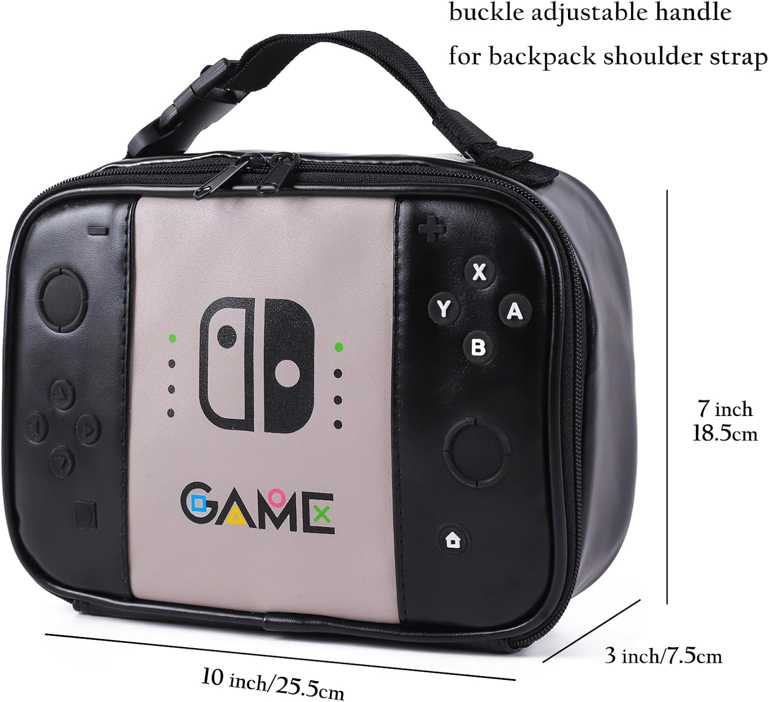 ONTESY Boys Lunch Bag Switch Game Lunch Cooler Thermal Insulated Food Container Waterproof Leather Mini Lunch Pail for Boys Girls Kids Toddlers Teens Men Women for School Pinic (Black) - Teal image number 3