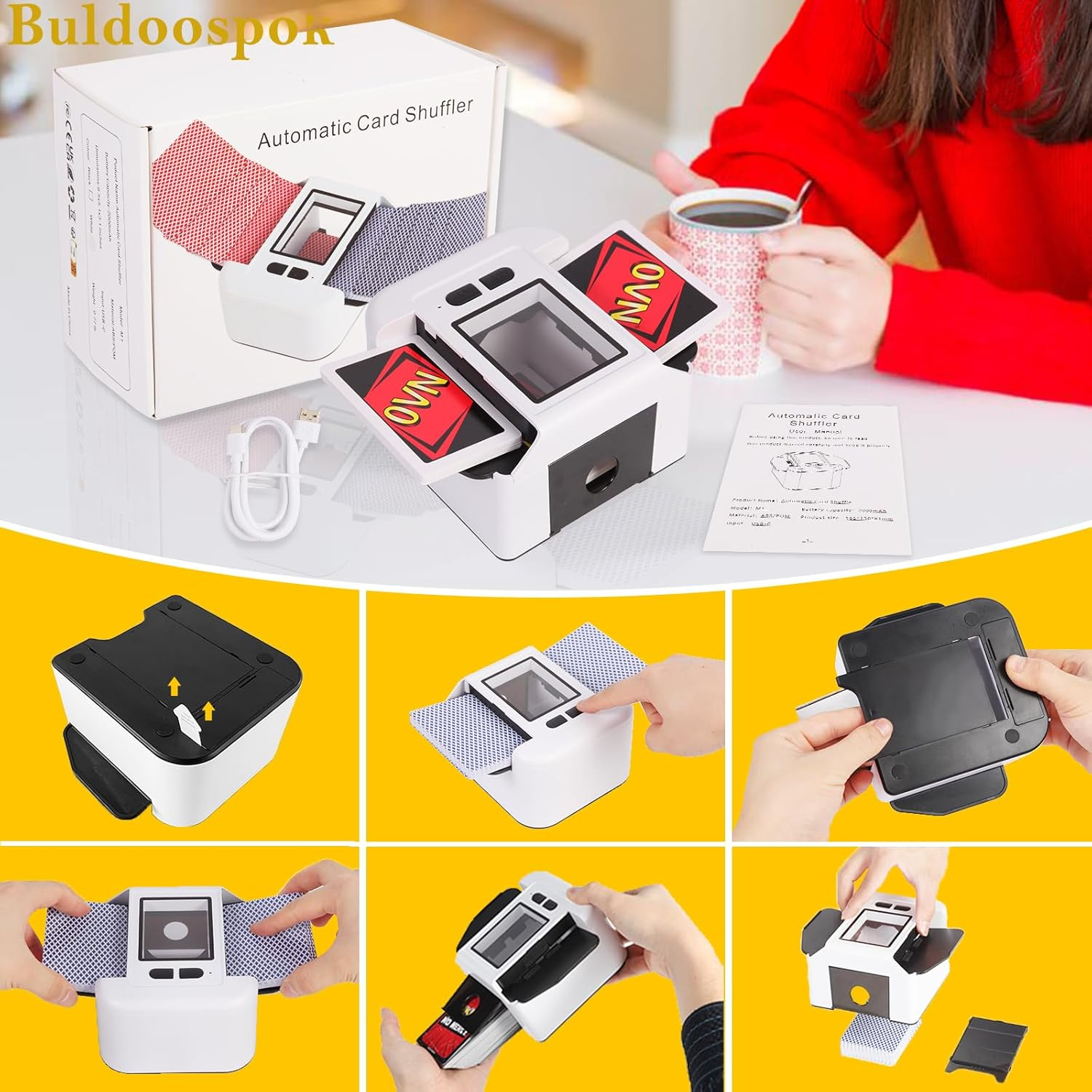 1-2 Deck Automatic Card Shufflers, 2000 Mah Rechargeable and Portable USB Charging Shuffler Machine One-Press AUTO and Manual Mode Card Shuffler for Poker UNO Blackjack Skip-Bo Etc image number 6