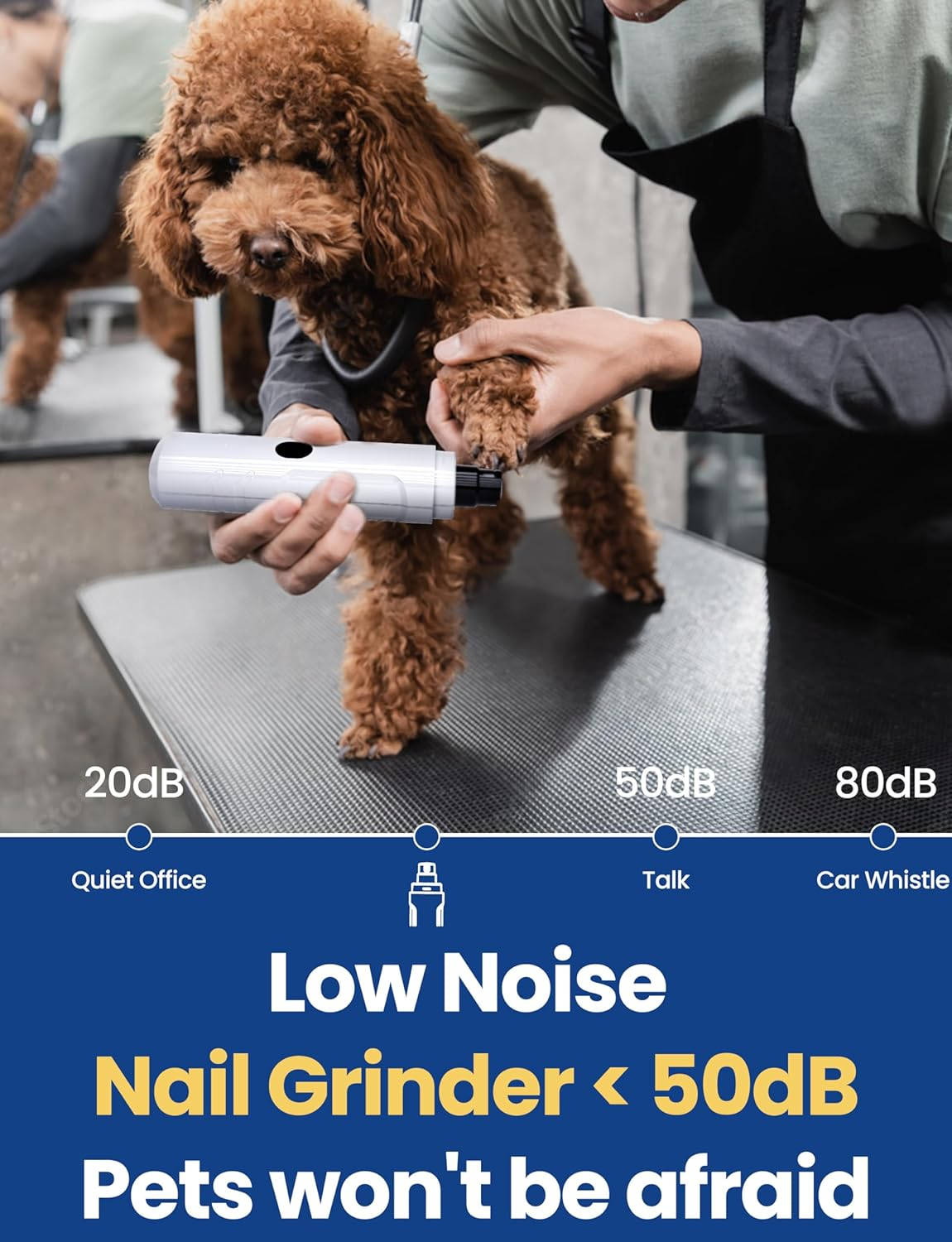 ADVWIN Dog Nail Grinder, 3-Speeds Pet Nail Grinder Low Noise USB Rechargeable with 2 LED Lights, Electric Dog Nail Trimmer Painless Paw Grooming Tool for Medium Large Dogs & Cats image number 4