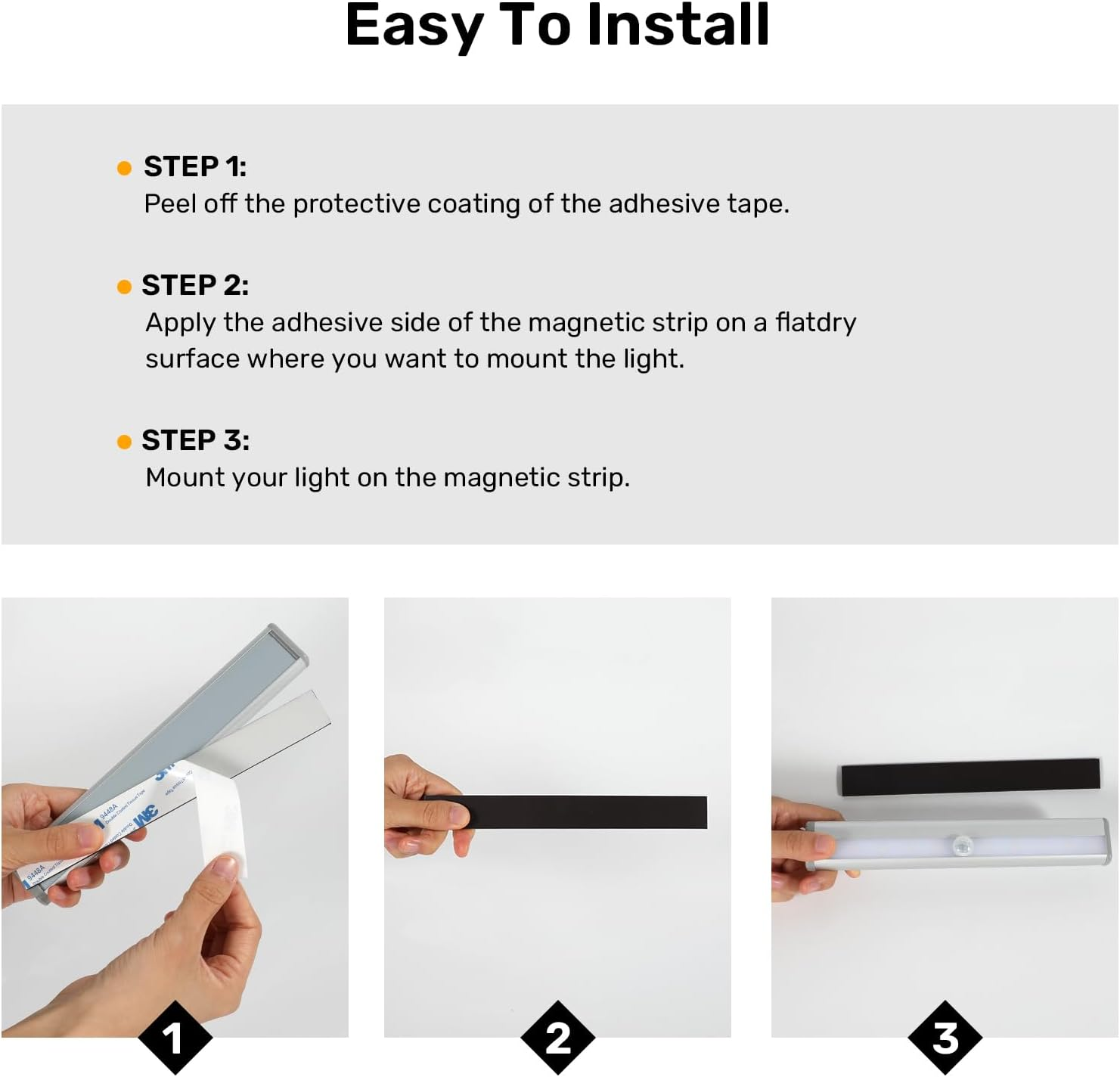 3 Pack Motion Sensor RV Step Lights, 10 LED Battery Operated Motorhome Motion Activated Light Strip, Magnetic Night Light Bar for Motorhome Travel, Trailers, Camper (White Light) - Warm Light image number 2