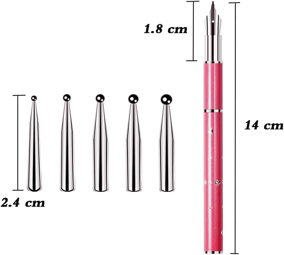 1 Piece Embossing Stylus Set with 5 Pieces Replacement Head Diamond Crystal Dotting Fountain Pen Tracing Dotting Tool Stylus Embossing Tools for Paper Art Dotting Tools for Nail Art (Pink)