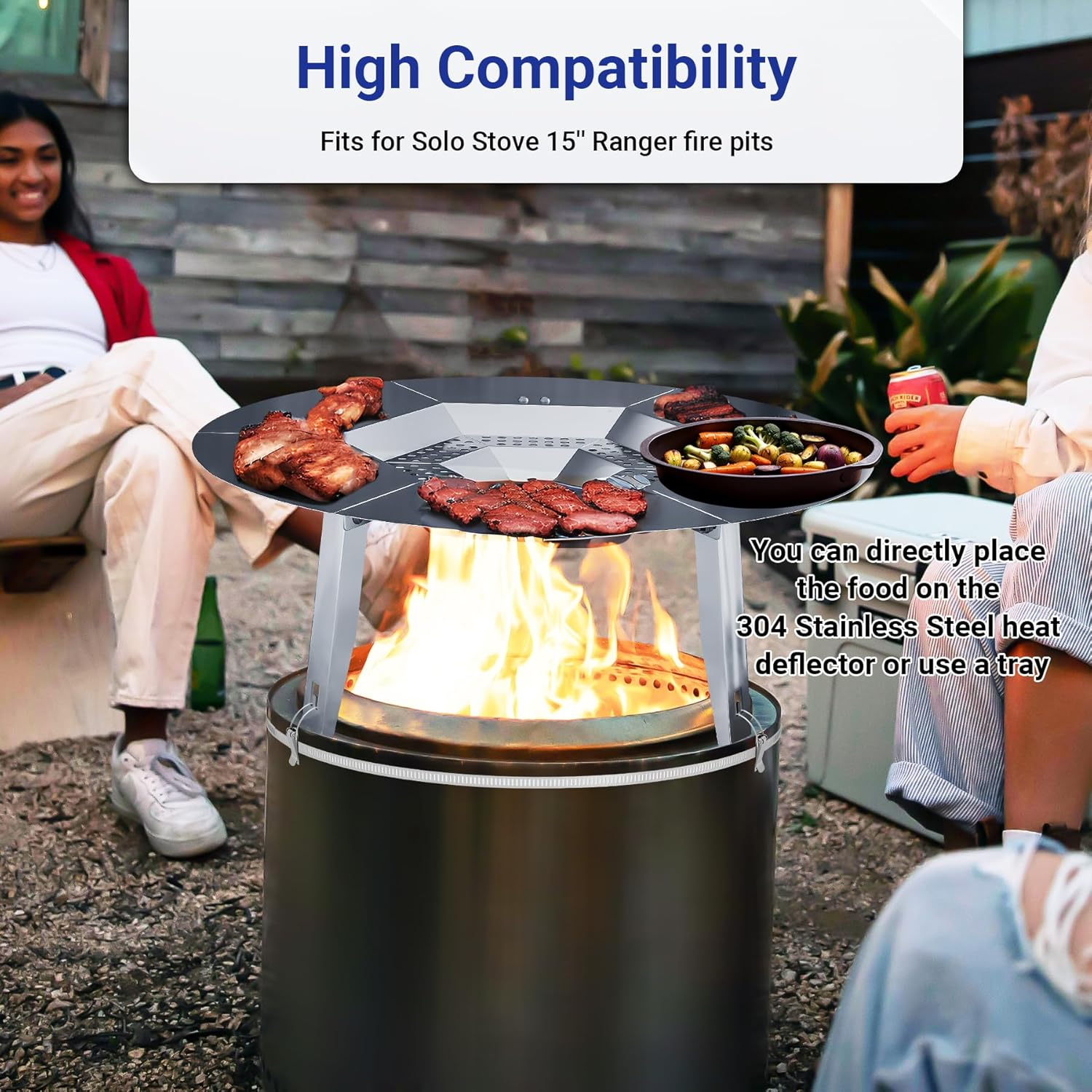 Heat Deflector Fit for Solo Stove Ranger 15", 304 Stainless Steel Heat Diffuser for Ranger Fire Pit with Grill Gloves & Fix Hoop, Capture and Redirect Warmth, Camping Accessory image number 2