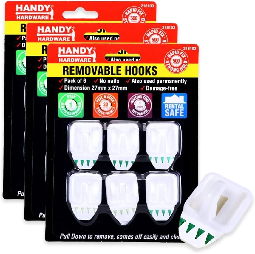 Handy Hardware Plastic Removable Square Hook (Pack of 6), 27 Mm X 27 Mm Size image number 2