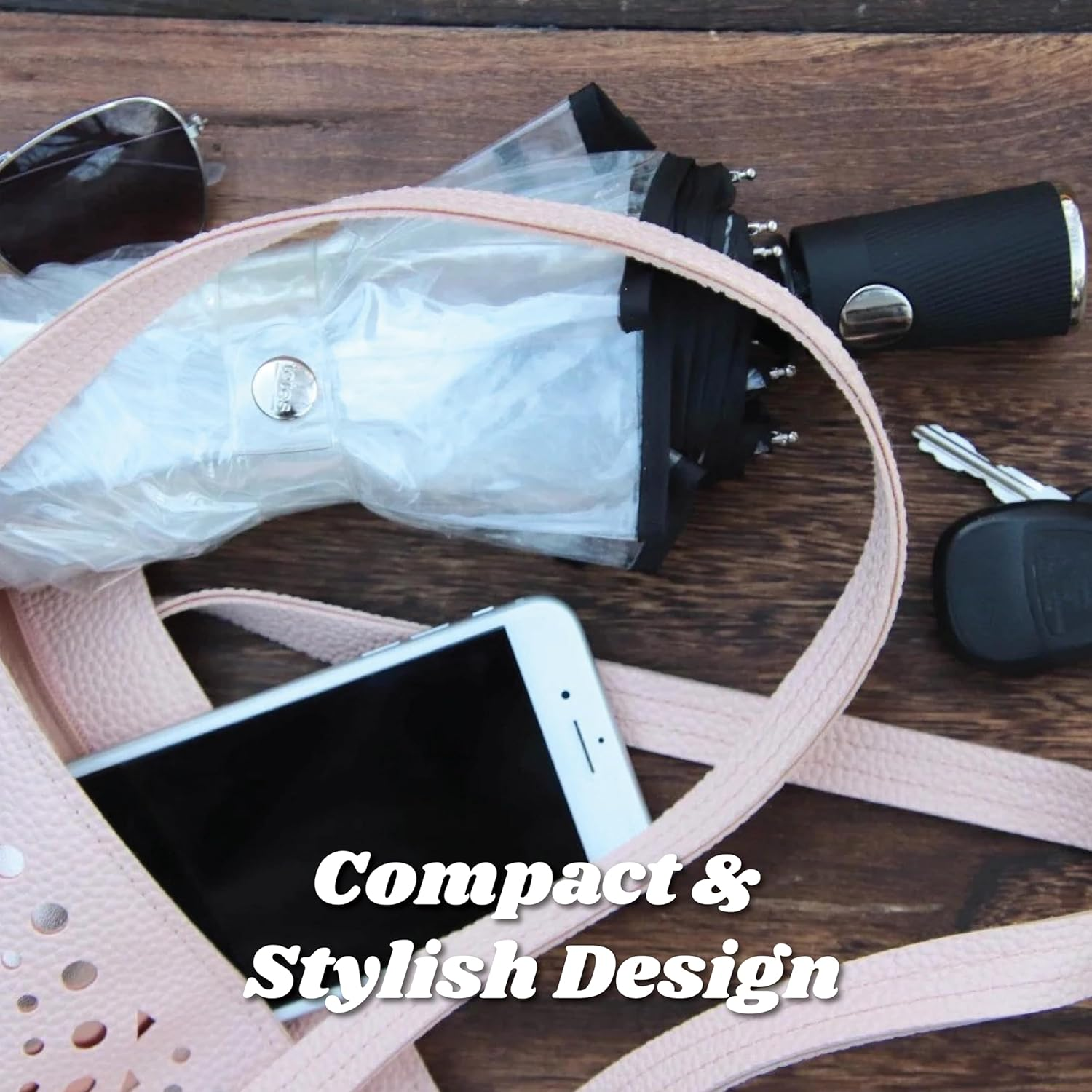 Totes Clear Canopy Automatic Open Foldable Umbrella, Clear Polka Dot, One Size, Automatic Clear Umbrella - Clear image number 2