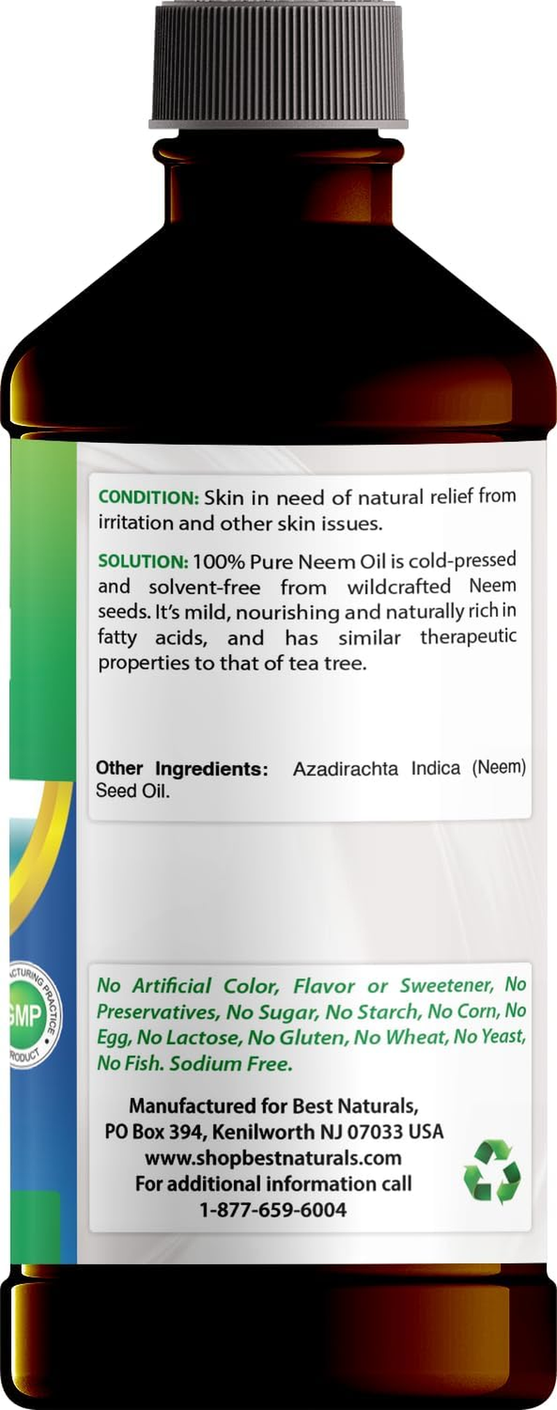 Best Naturals 100% Pure Neem Oil, 100% Cold Pressed and Unrefined - 16 OZ (1 Bottle) image number 2