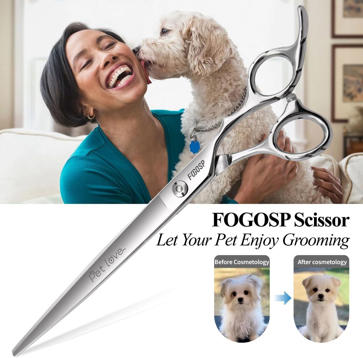 FOGOSP Professional Dog Grooming Scissors - Straight 7.0'' Dog Grooming Shears for Cutting Thick Hair, Small to Medium Pets, Cats (7.0 In, Straight) image number 6