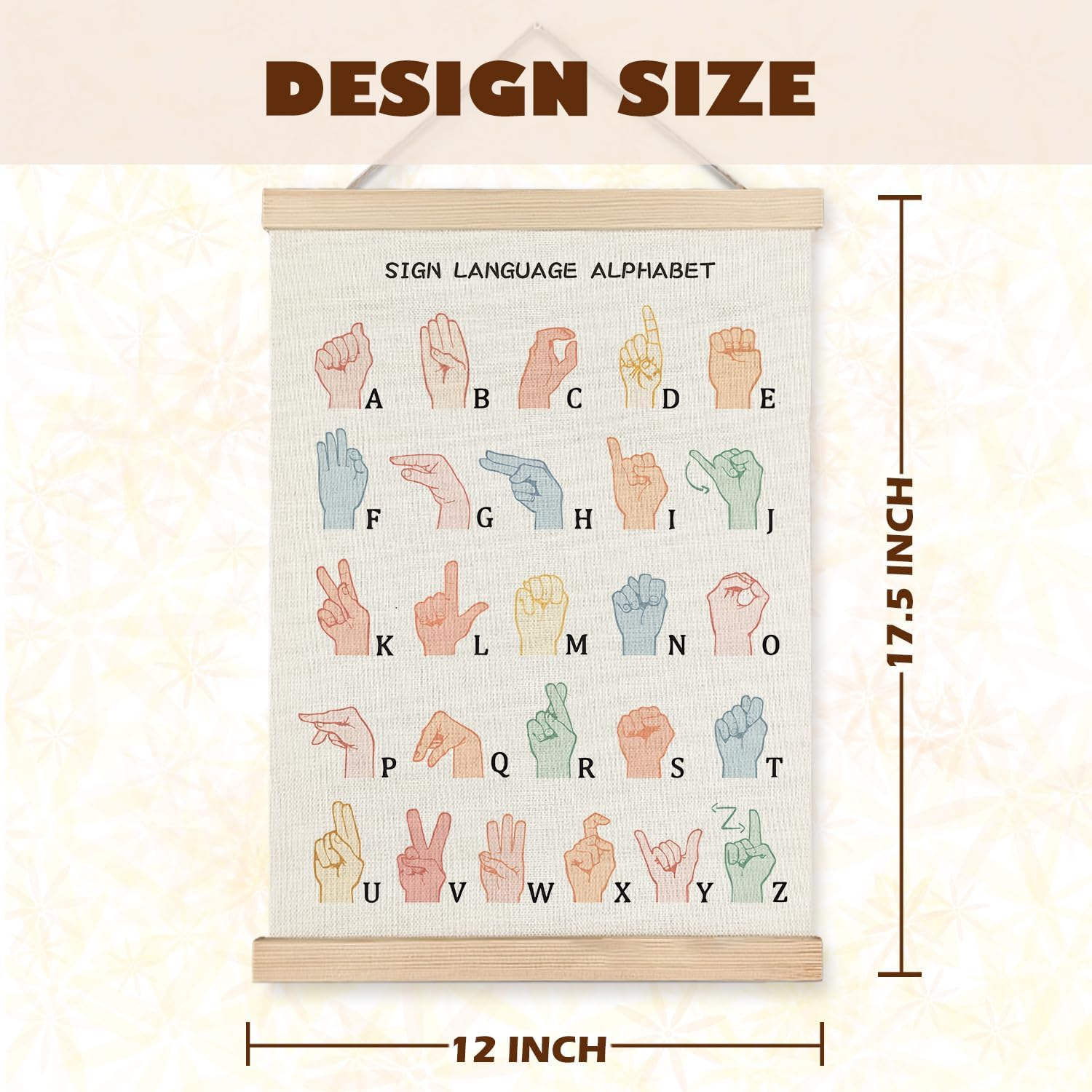 LUVADIAN Asl Alphabet Poster Hanger Frame,Sign Language Poster,Alphabet Posters for Classroom Wall,Sign Language Book for Kids,Toddler Learning Posters for Nursery Kids Room,12X16 Inches